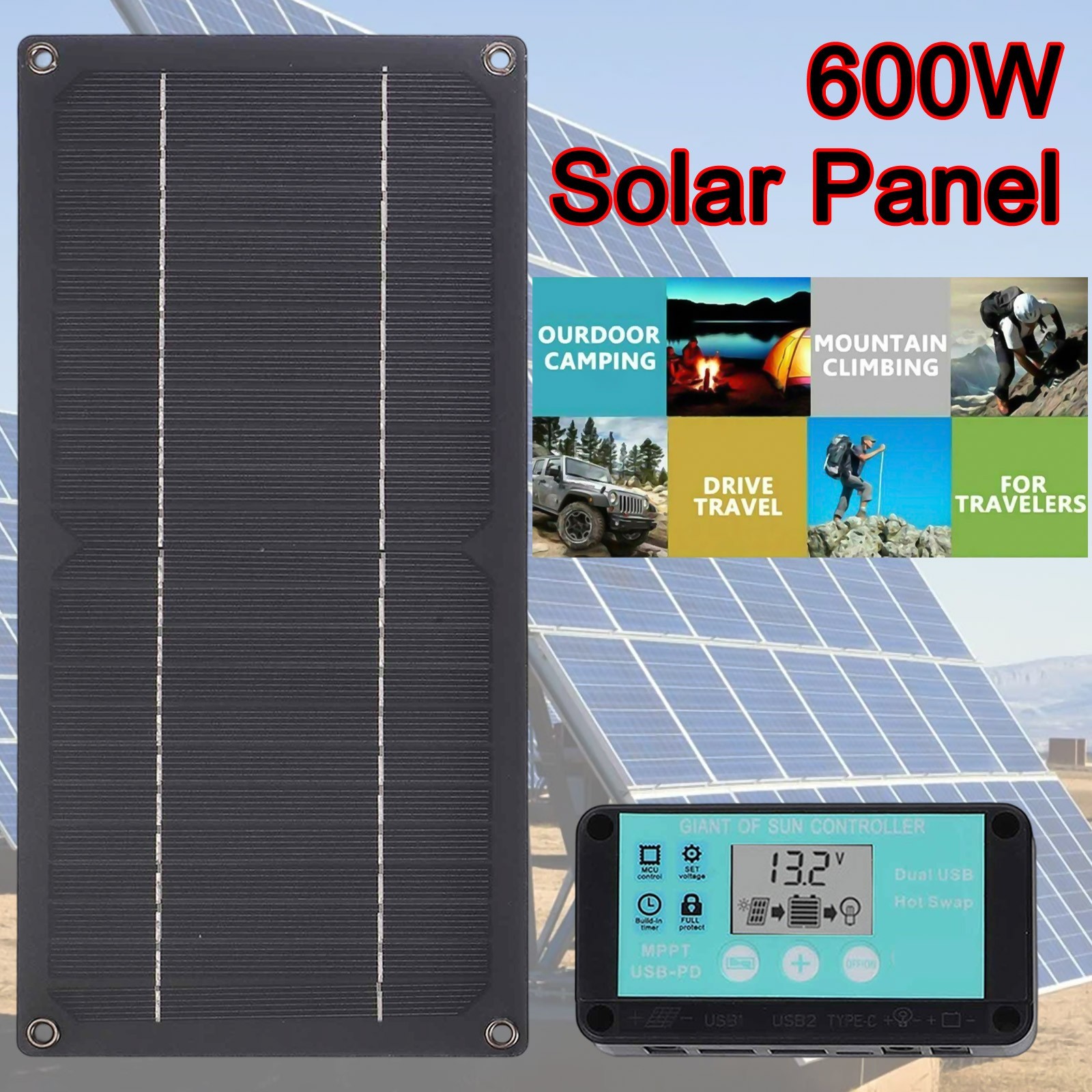 600W Solar Panel Kit with 100A Controller for RV Camping and Off Grid Use