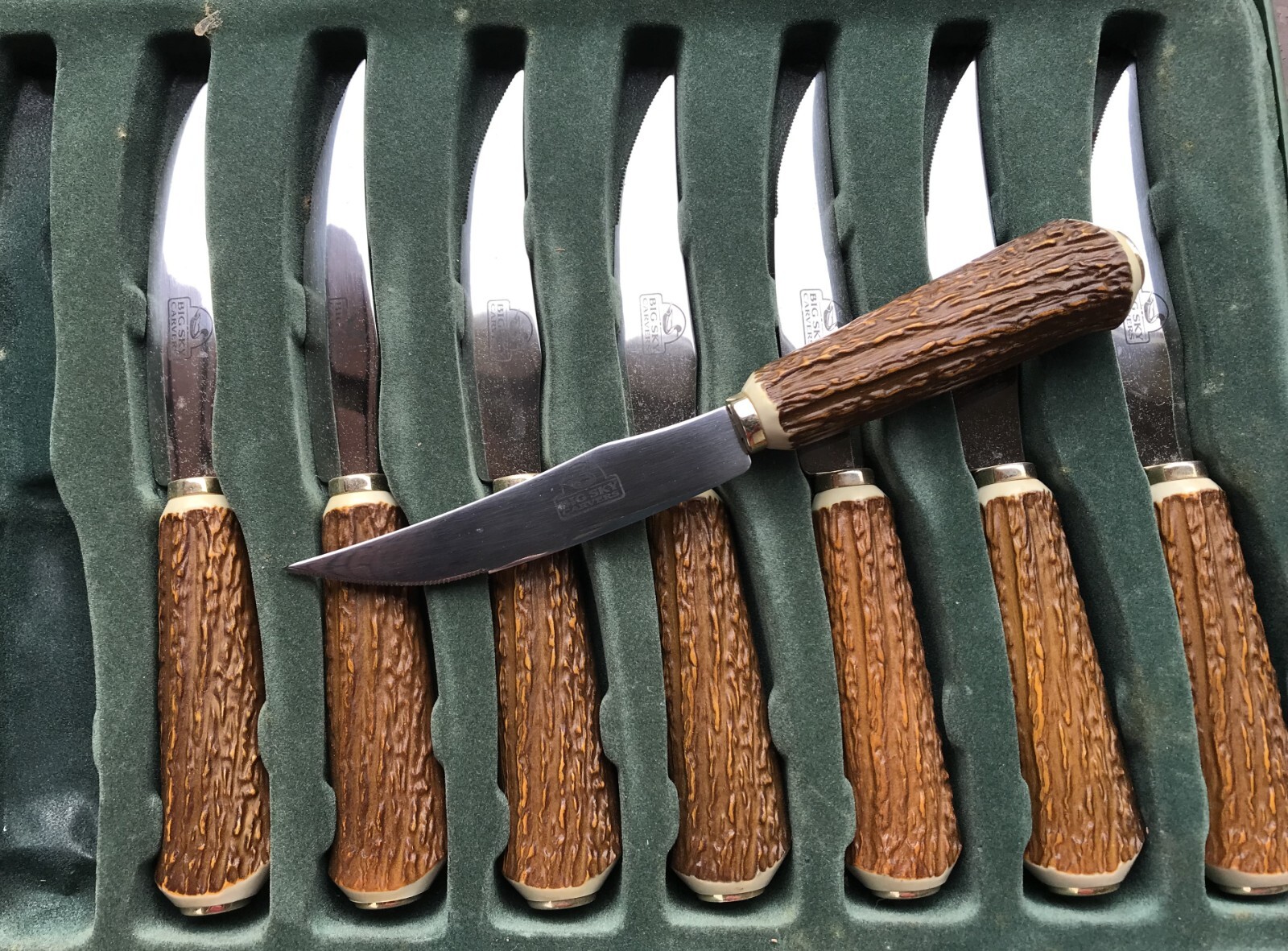 8 pc Big Sky Carvers Faux Antler Stainless Steak Knives Set Knife Original Box