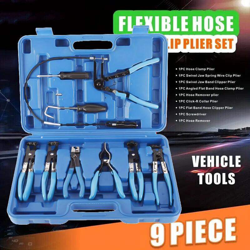 10Pc Hose Clamp Clip Remover Pliers Wire Long Reach Kit Fuel Oil Water Hose Tool