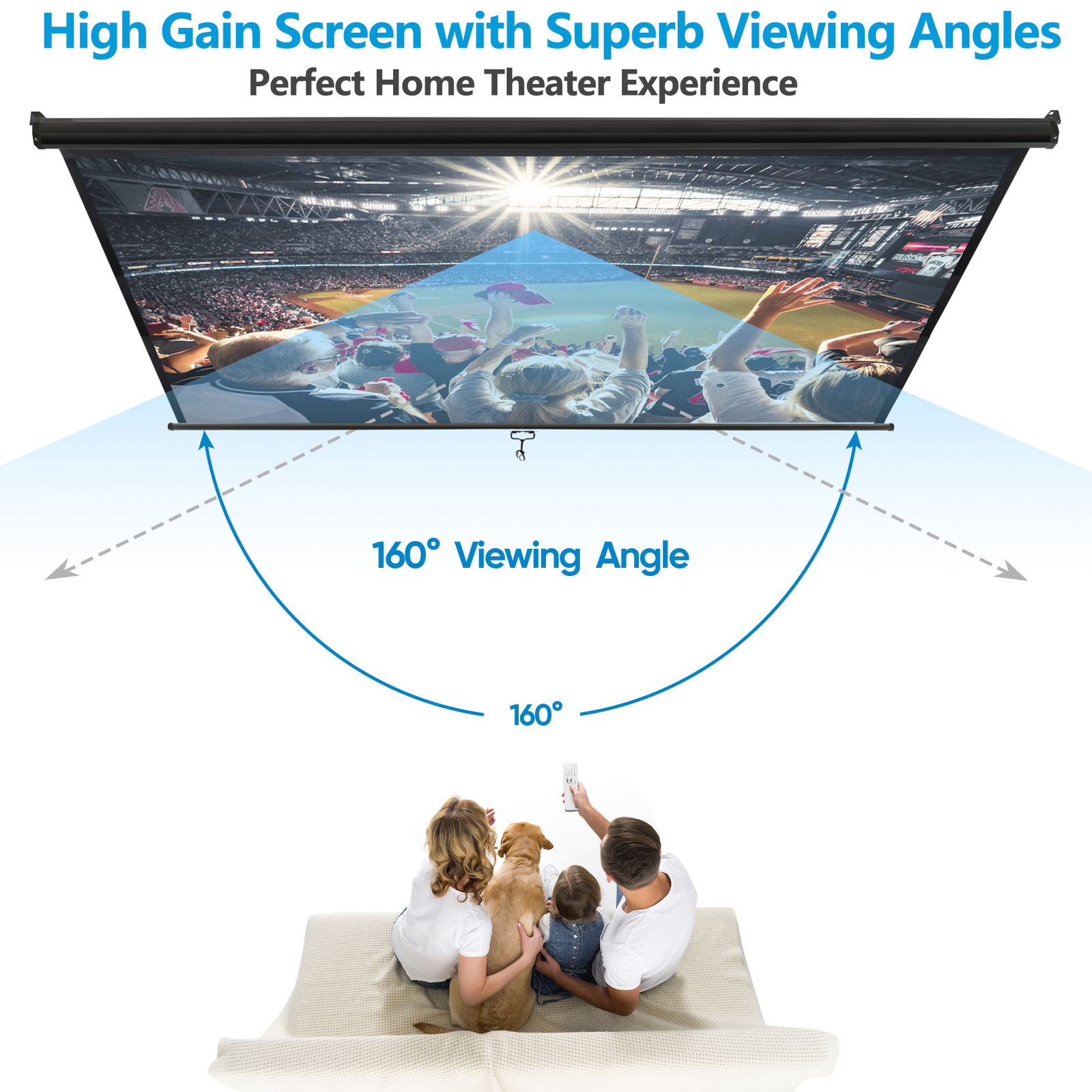 Projection Screen 100'' Pull Down Projector Movies Screen 16:9 HD Home Theater