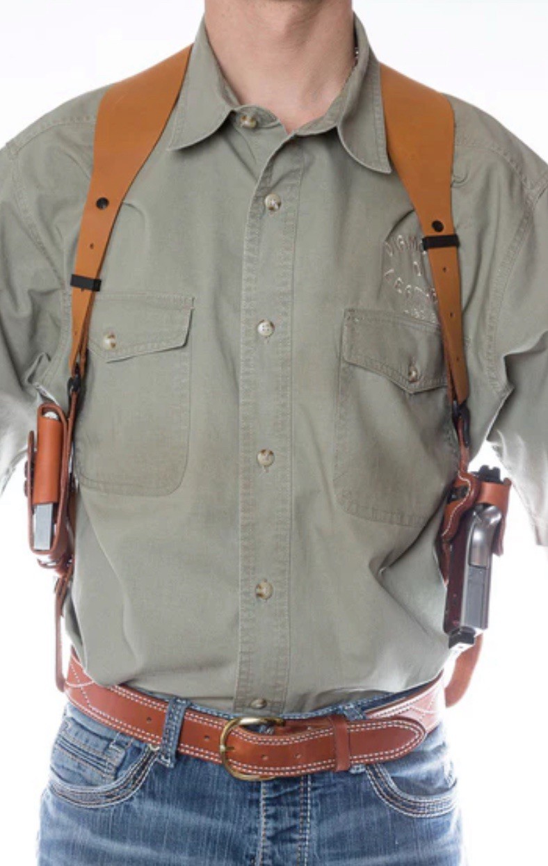 D. Johnston Alaska Right Handed Leather Shoulder Holster Double Magazine Pouches