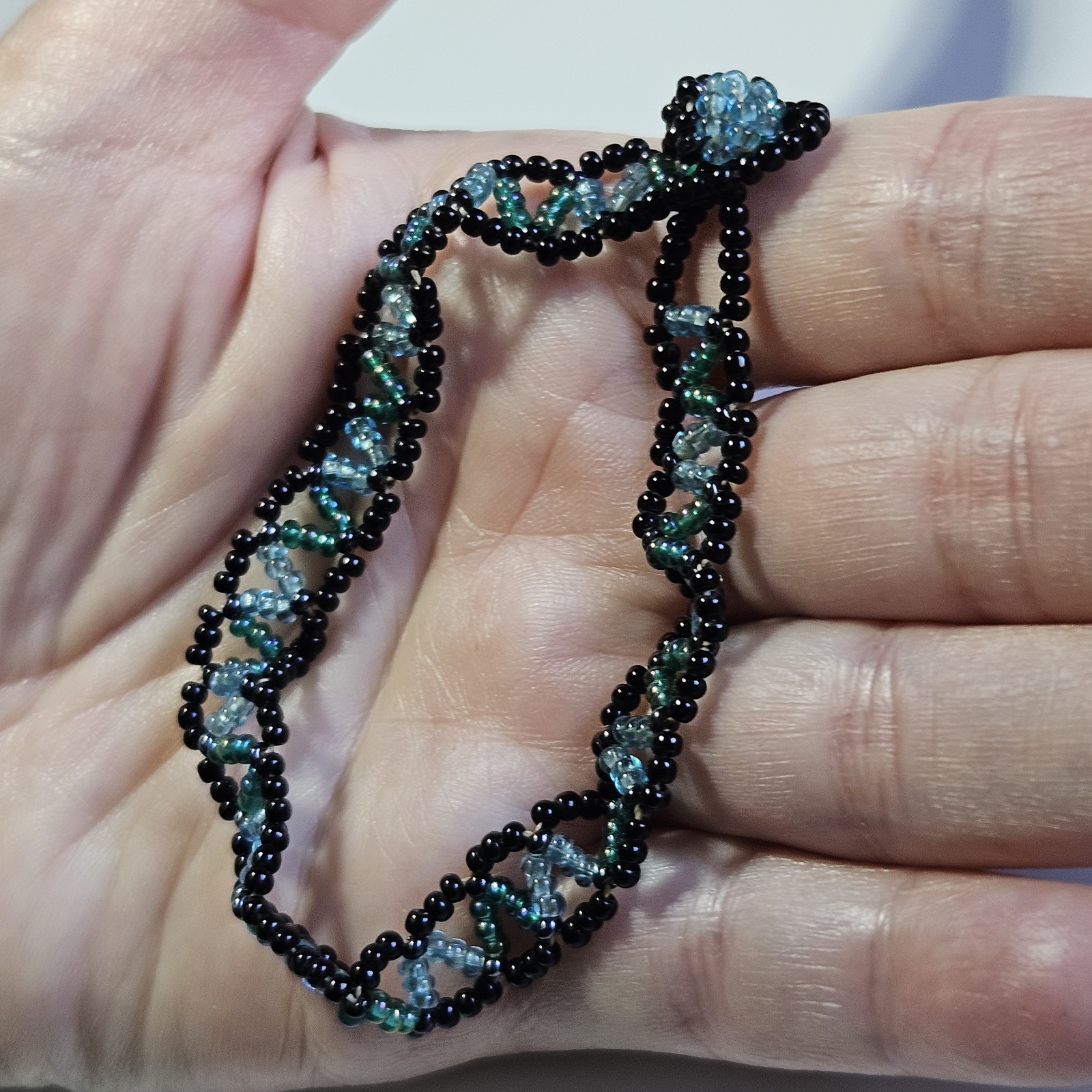 Artisan Handmade Blue And Black Seed Bead Bracelet 7"