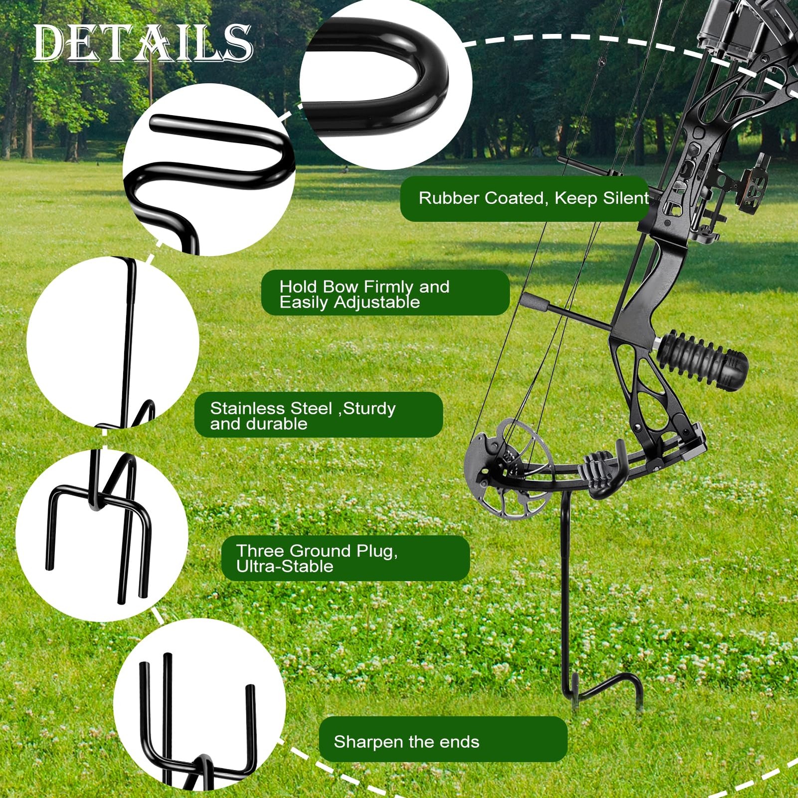 Ground Blind Bow Holder with Rubber Coated, Rustproof Hunting Compound Bow Holde