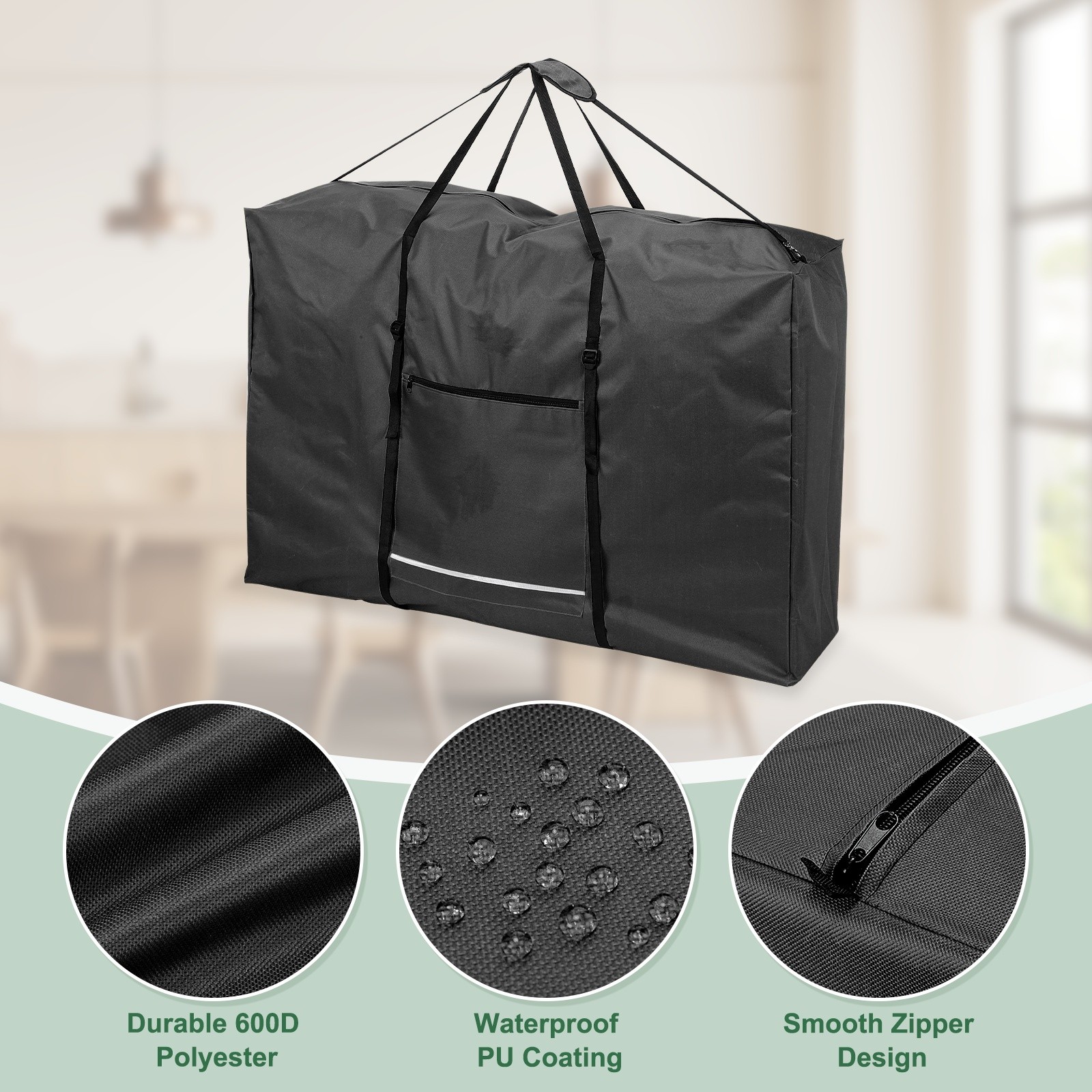 600D Folding Table Storage Bag with Handle 43" x 29" x 11" Black