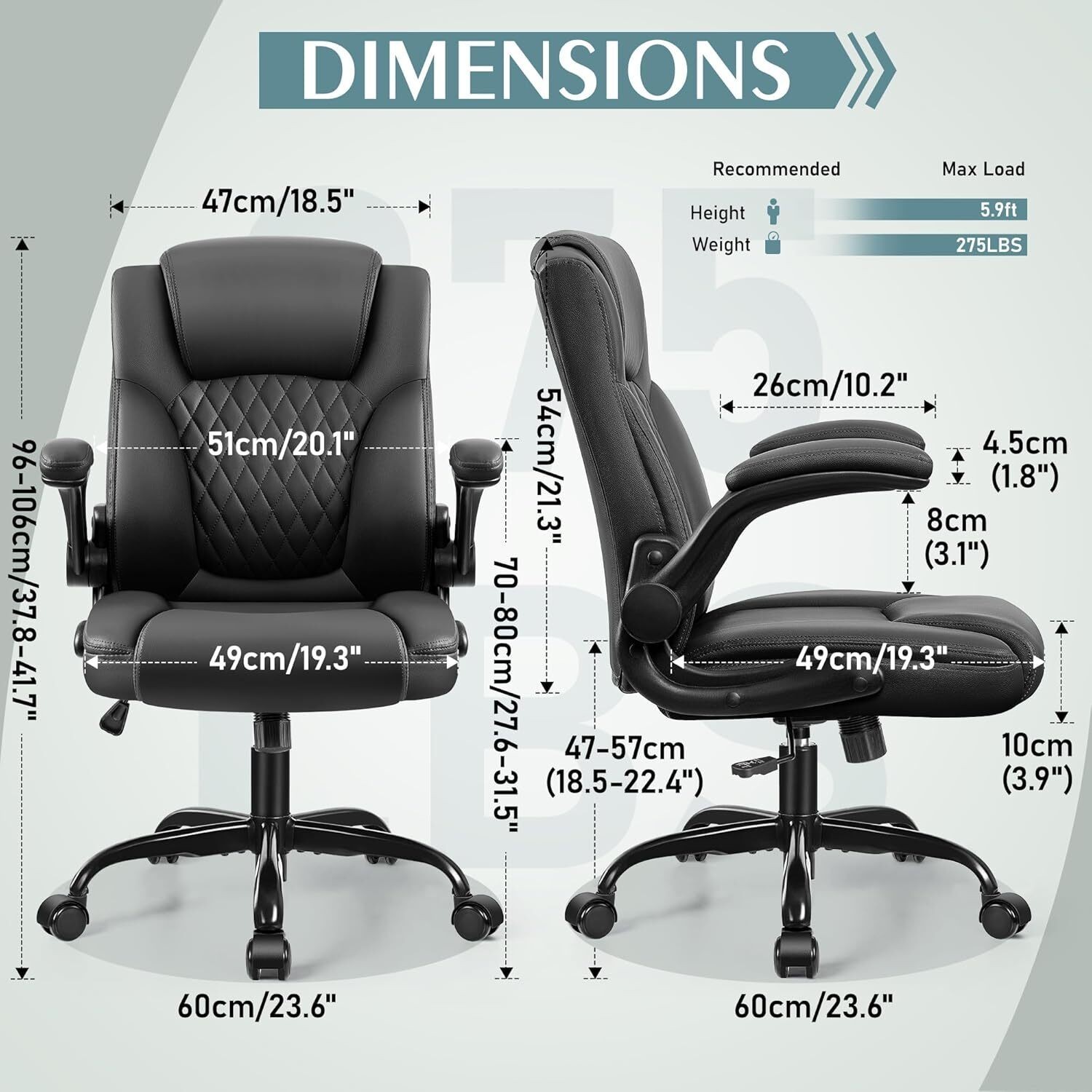 PU Home Computer Desk Chairs W/Ergonomic Back Support Wheels Adjustable Armrests