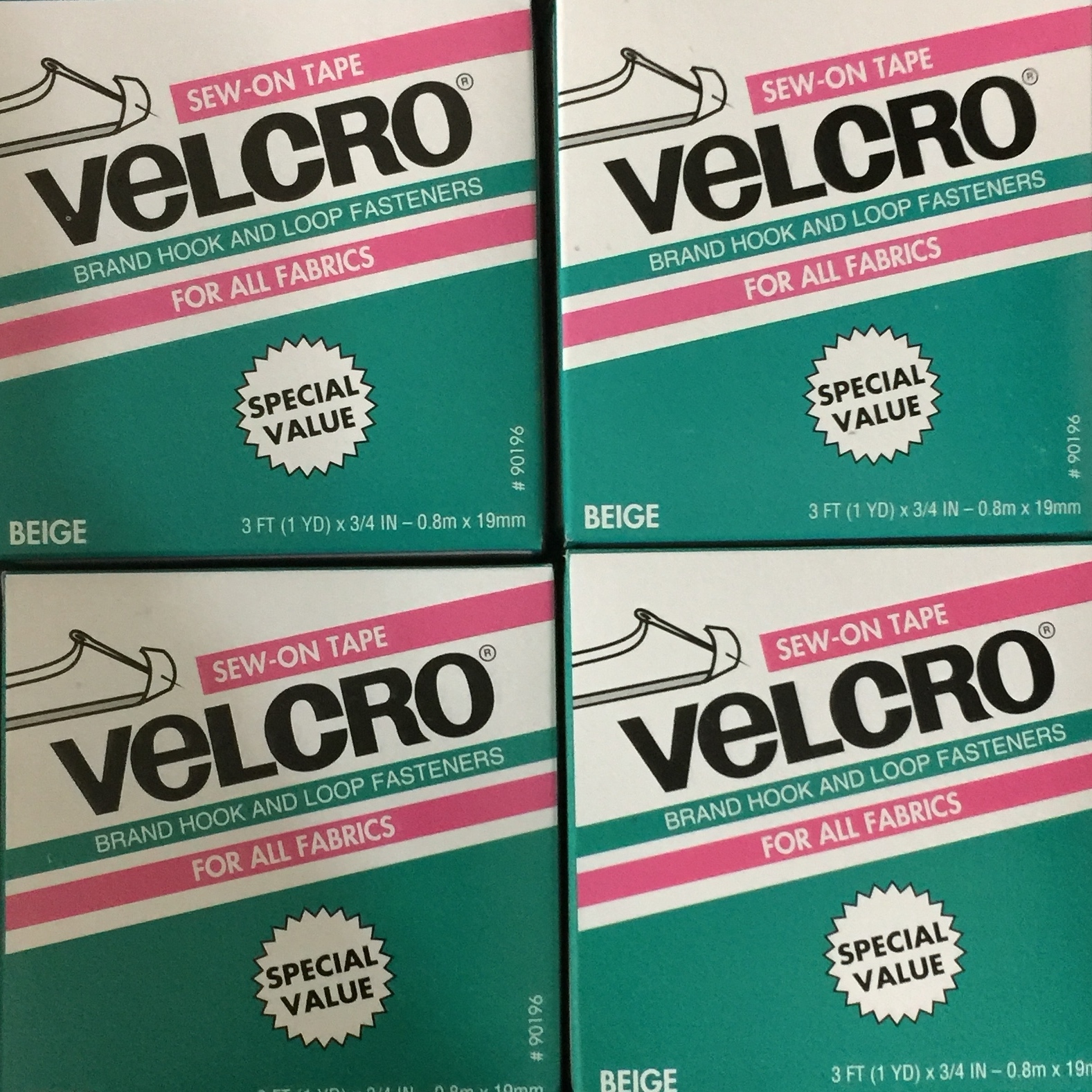 Sew ON Tape Hook And Loop Fasteners-3' X 3/4" Lot Of 4-Velcro