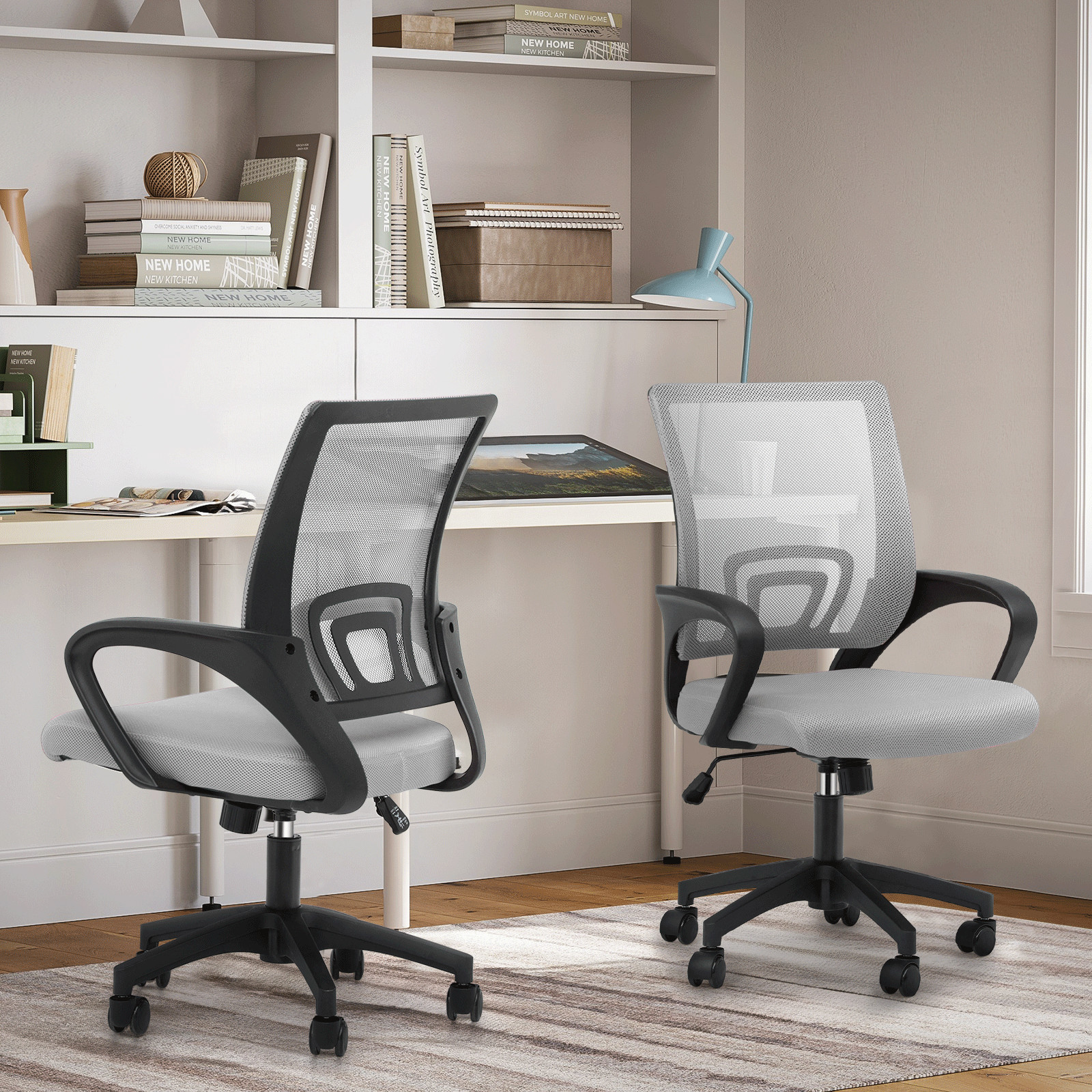 Pair Adjustable Height Computer Home Office Ergonomic Desk Mesh Chair Light Grey
