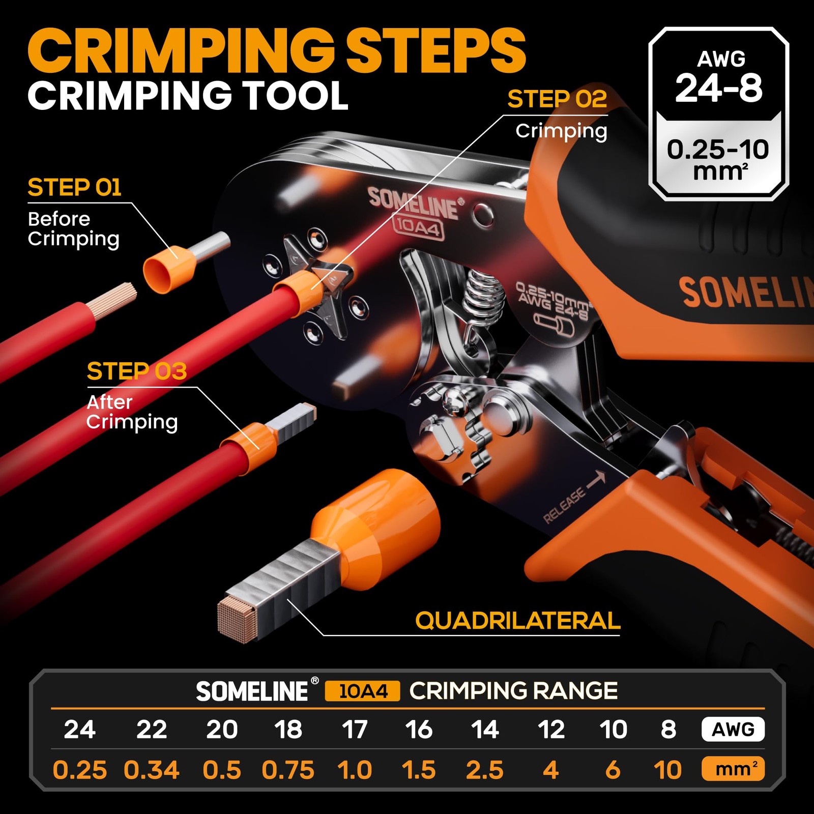 SOMELINE Ferrule Crimping Tool Kit,Self-Adjusting 9 tailles, Multicolored