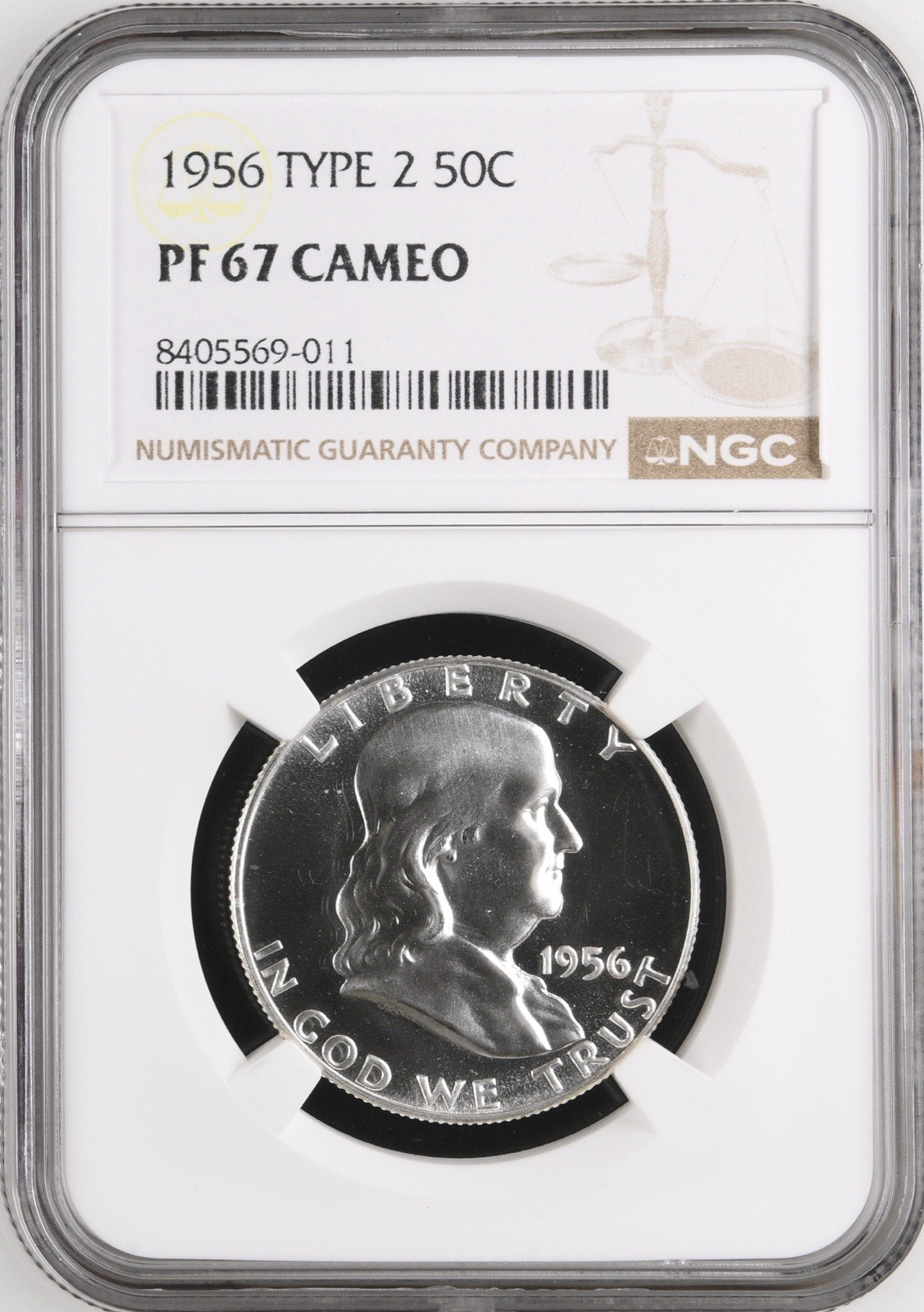 1956 Type 2 Franklin Half Dollar NGC PR67 Cameo Silver Proof Coin 50C