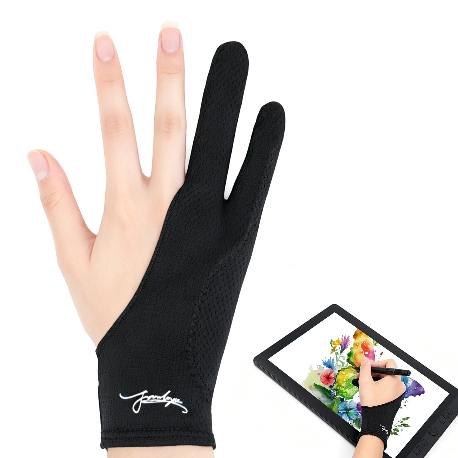 3 Layer Palm Rejection Digital Drawing Glove Large Black Two Finger Artist Glove