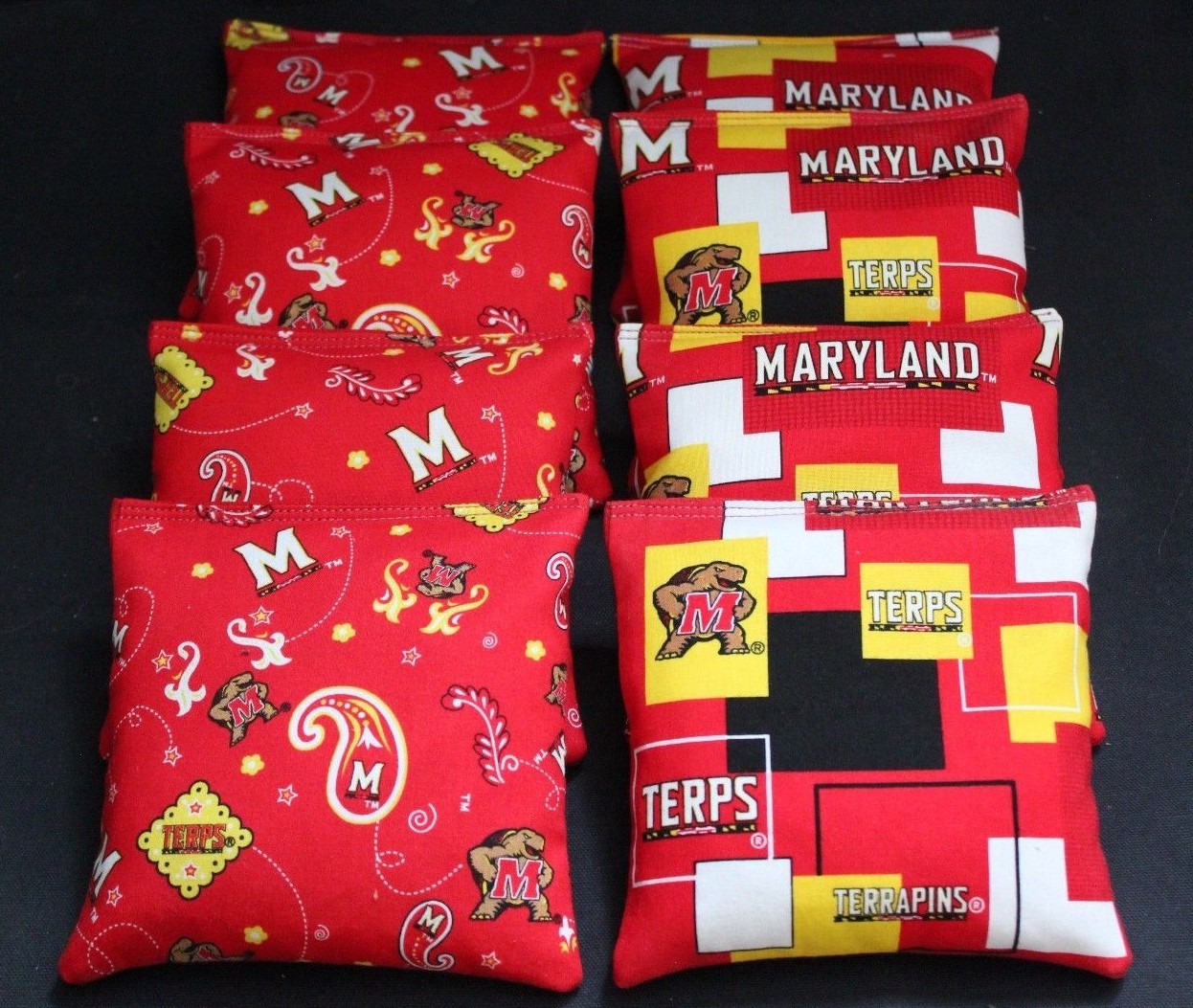 CORNHOLE BEANBAGS made w MARYLAND Terrapins Fabric 8 ACA Reg Bags