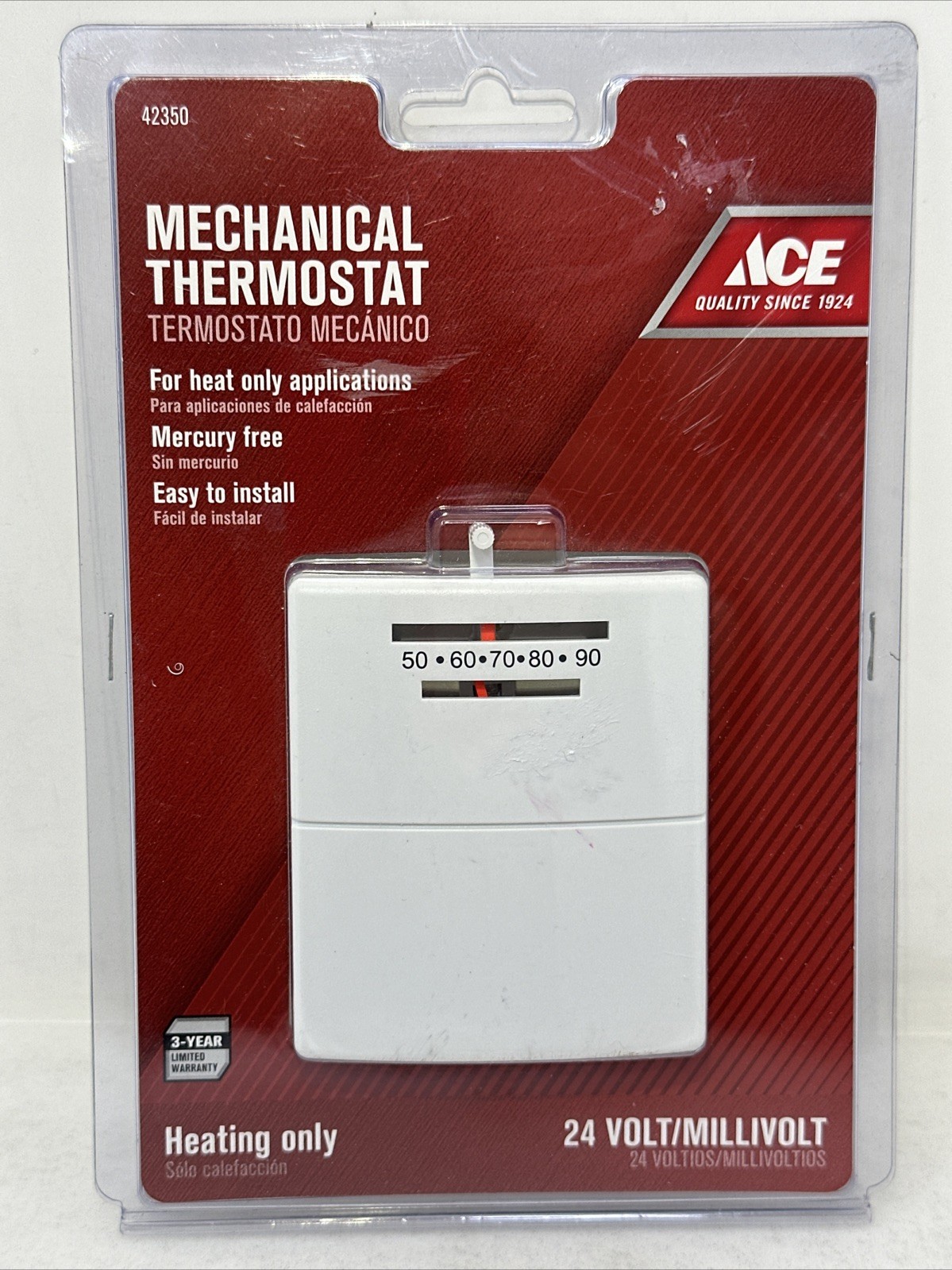 ACE 42350 MECHANICAL THERMOSTAT FOR HEATING AND COOLING 24 VOLTS
