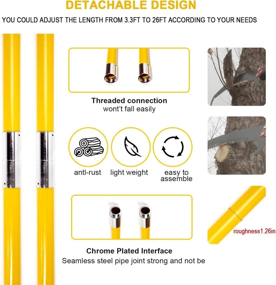 30 Feet Tree Pole Pruner, Durable Tree Trimmers Handle, Manual Branches Trimmer
