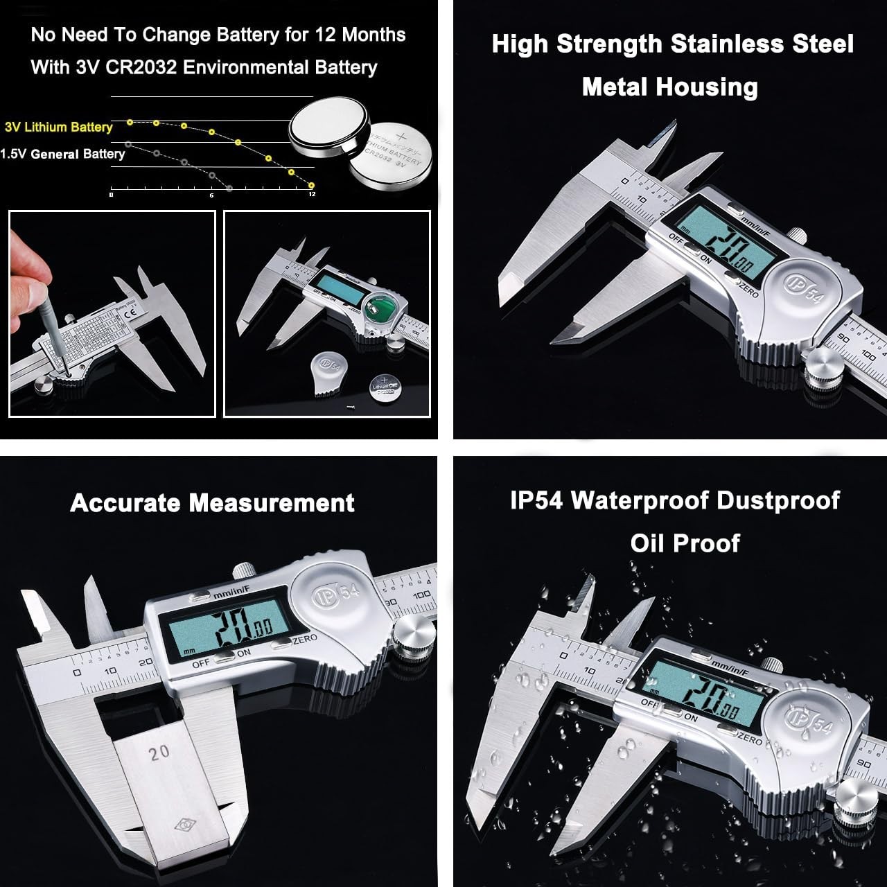 Multi-Function 8 Inch Digital Caliper - Splash-Proof & Easy Unit Switch