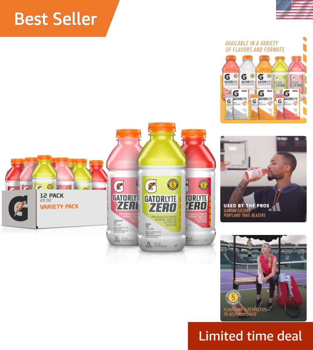 Delicious Zero Sugar Hydration, Gatorlyte Variety Pack (Strawberry Kiwi & More)