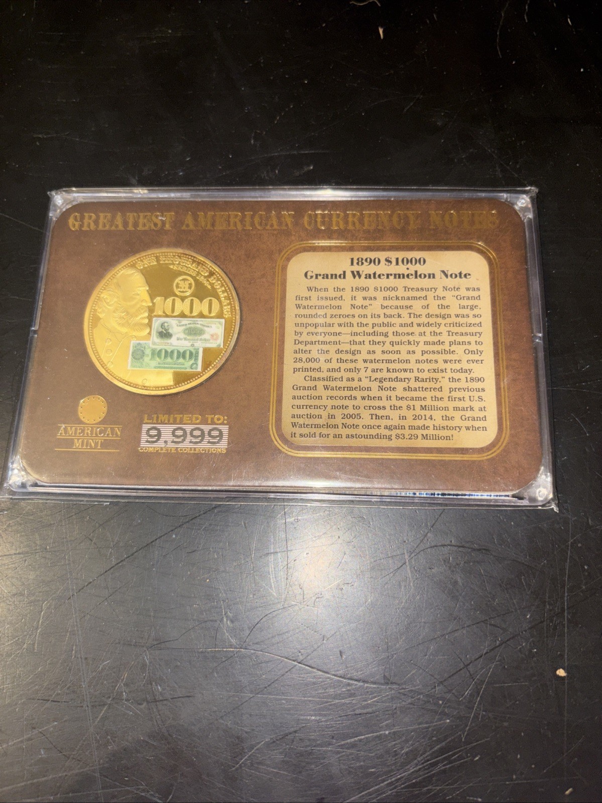 1890 $1,000 GRAND WATERMELON NOTE COMMEMORATIVE MEDAL COIN TRIBUTE PROOF