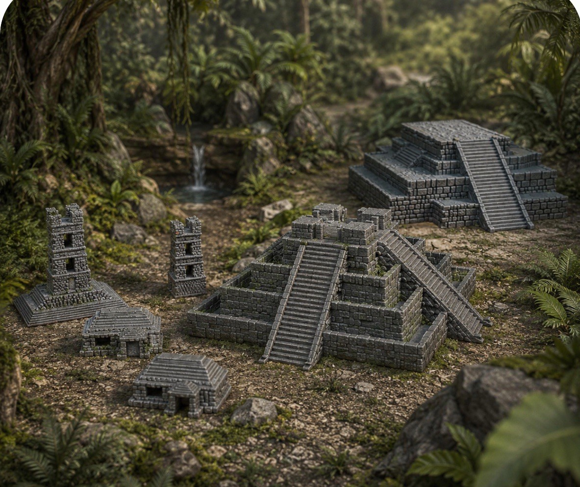 8pc Jungle Platform D&D Terrain Lizardman Aztec Temple Ruins 28mm Adventurers