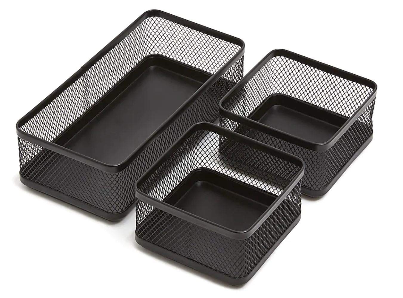 3-Compartment Stackable Black Mesh Tray Desk Baskets and Organizers Tray