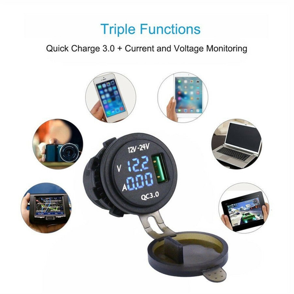 Blue Socket Motorcycle USB Fast Socket Volt Meter Waterproof Brand new