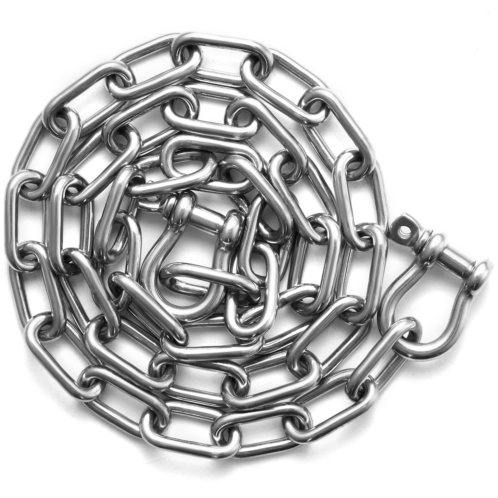 Boat Anchor Chain 316 Stainless Steel Lead Chain 1/4" x 4' w/ 2 Shackles