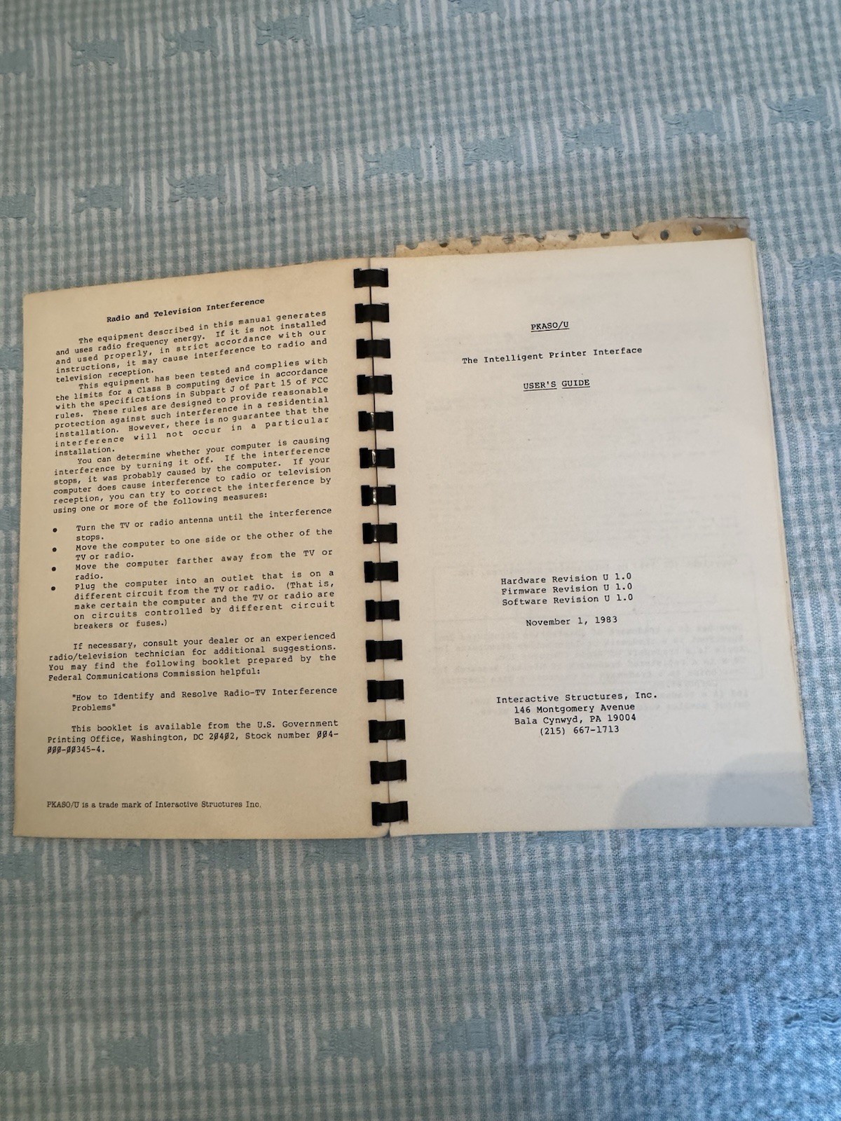 Vintage 1983 PKASO/U Apple II Parallel Printer Interface Manual User's Guide