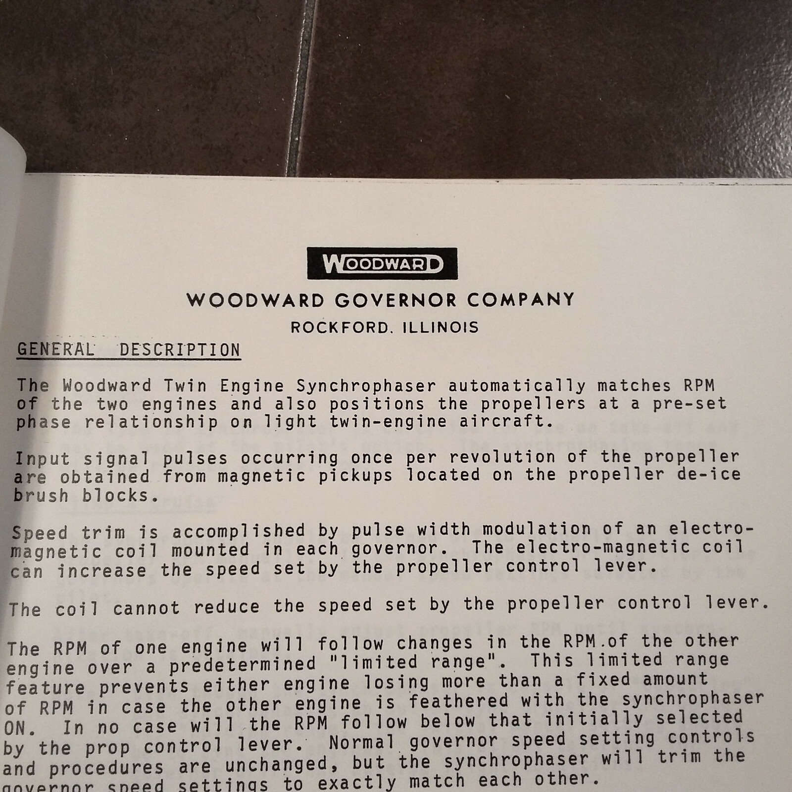 Woodward Type II Turbo-prop Synchrophaser Kit Fixed Phaser Install Ops Manual