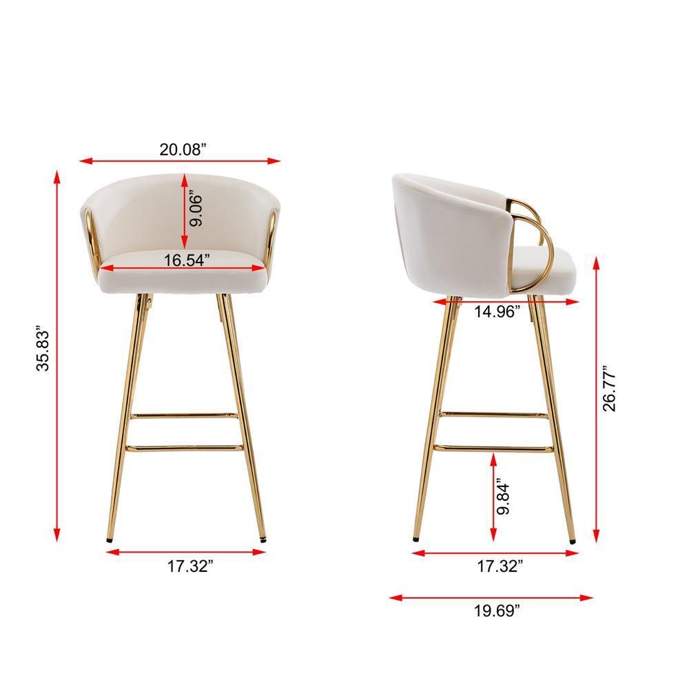 Sturdy and Durable Set of 2 Bar Stools with Chrome Footrest and Base Velvet