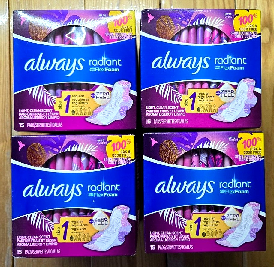 4 X ALWAYS RADIANT FLEX FOAM SIZE 1 REGULAR 15 PADS EACH TOTAL 60