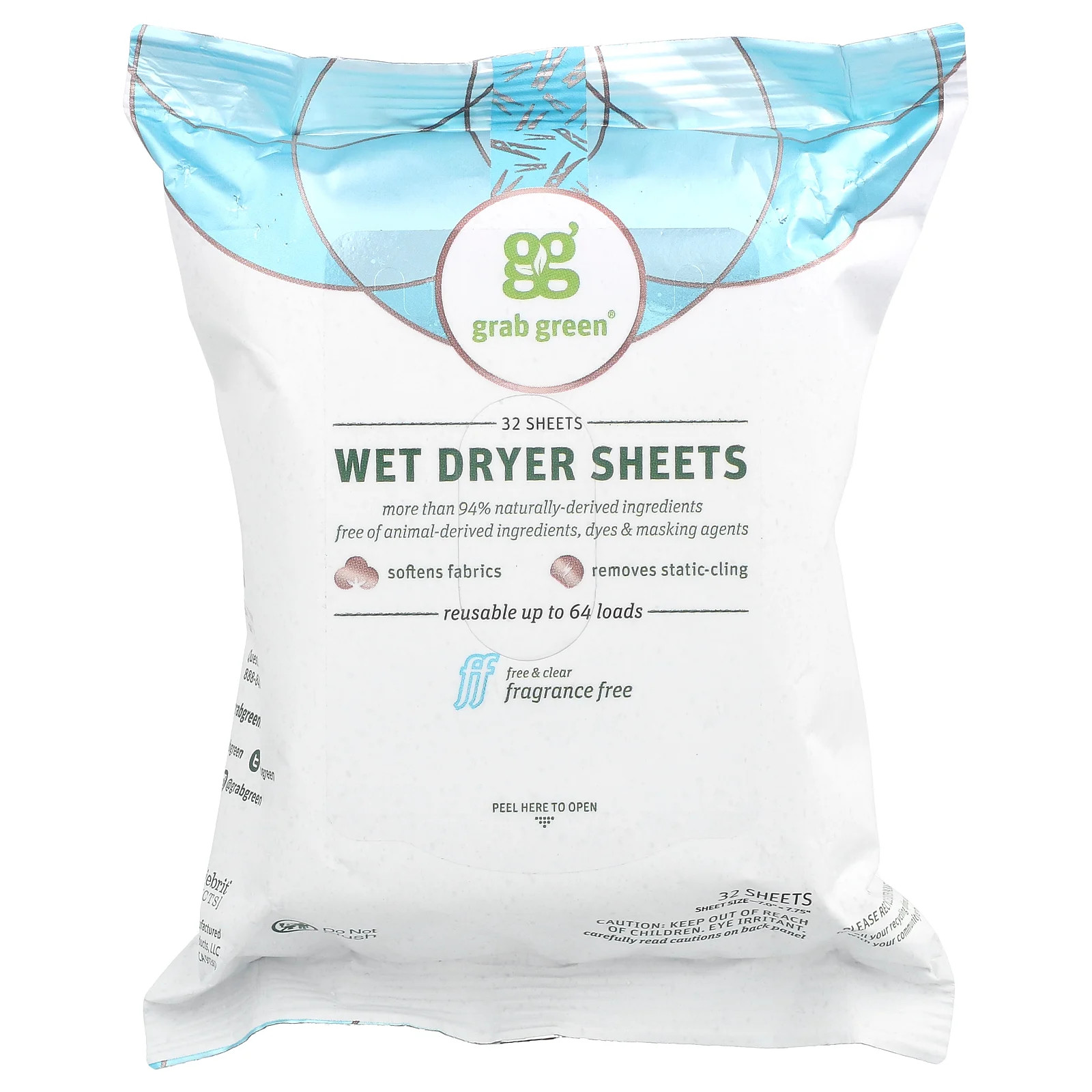 Wet Dryer Sheets, Fragrance Free, 32 Sheets