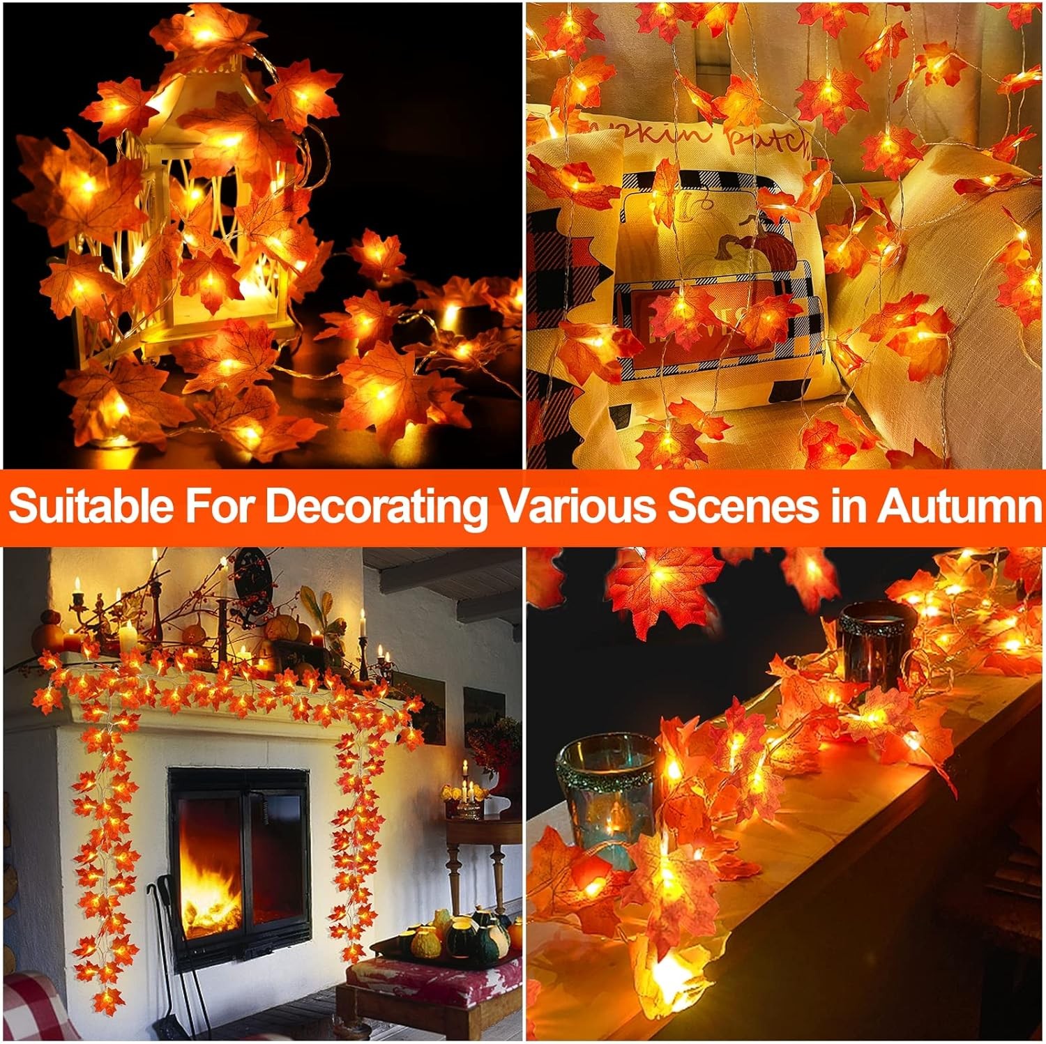 2 Pack Fall Decor Enlarged Maples Leafed Lights Total 20Ft 40LED Fall Decoration