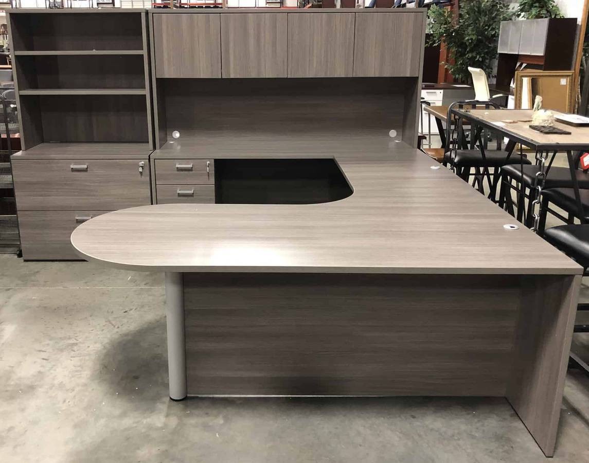 New Bullet U-Shape Executive Office Desk with Hutch and Lateral File/Bookcase