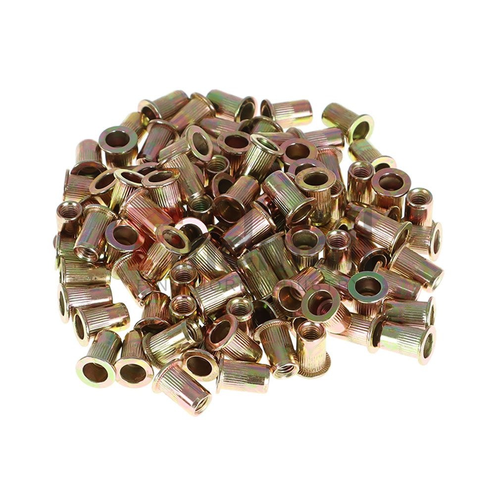 Carbon Steel M6 Metric Rivet Nut Flat Head Threaded Insert Nutsert 100 Pack