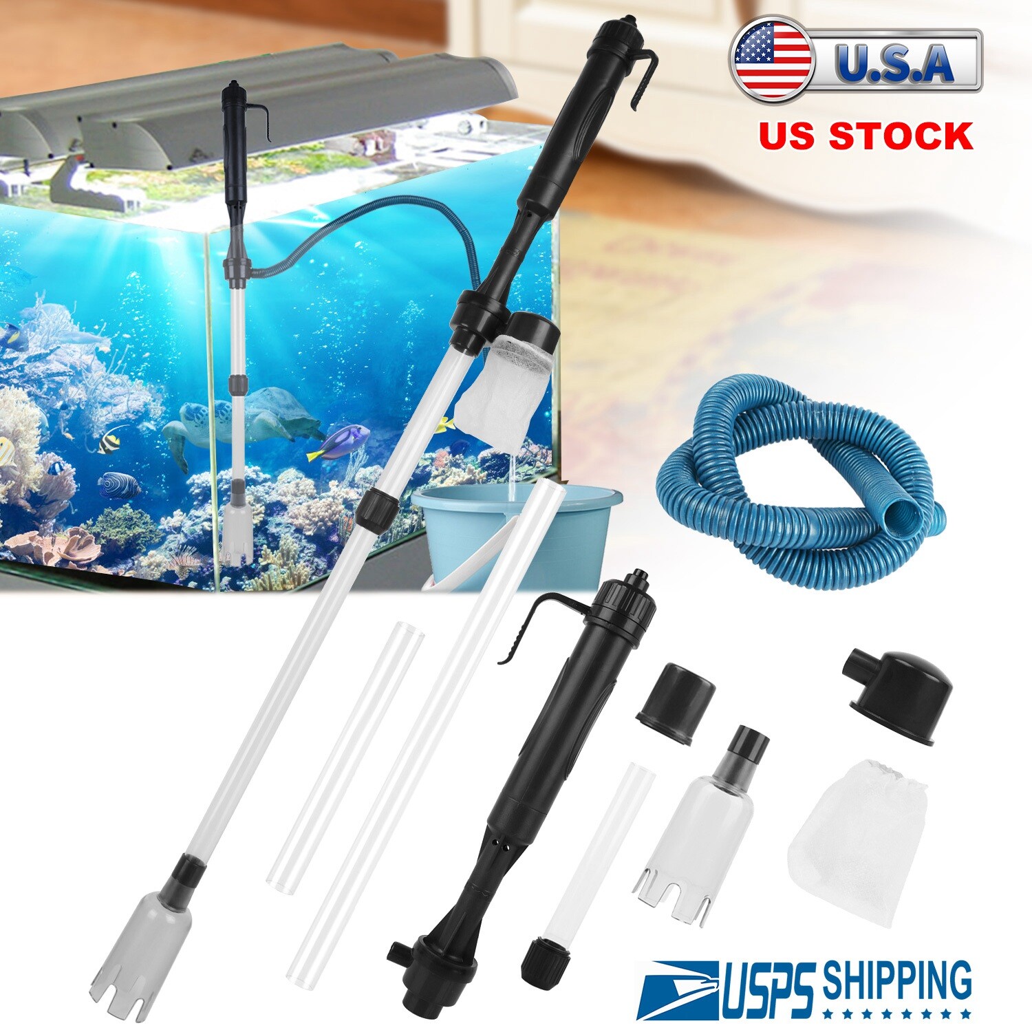 Battery-Powered Gravel Cleaner Aquarium Fish Tank Siphon Vacuum Water Filter