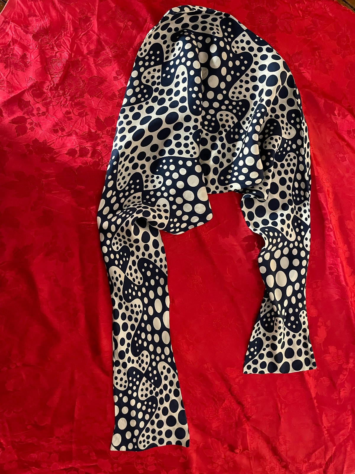 Silk Scarf Reversible Navy and Cream Polka Dot Patterns
