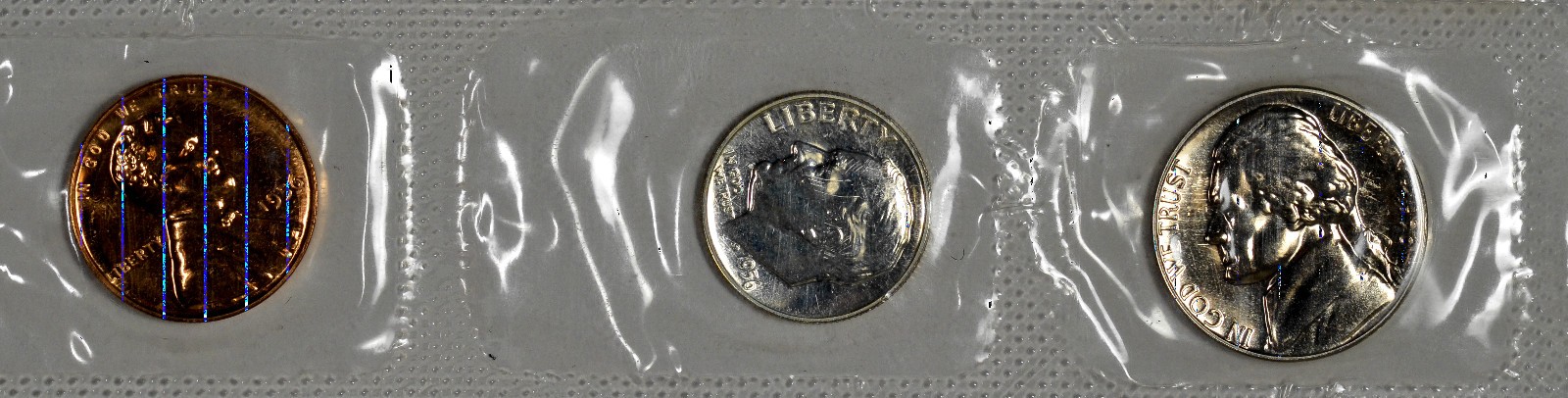 1956 US Mint Proof Coins 1C 5C 10C in Mint Cellophane
