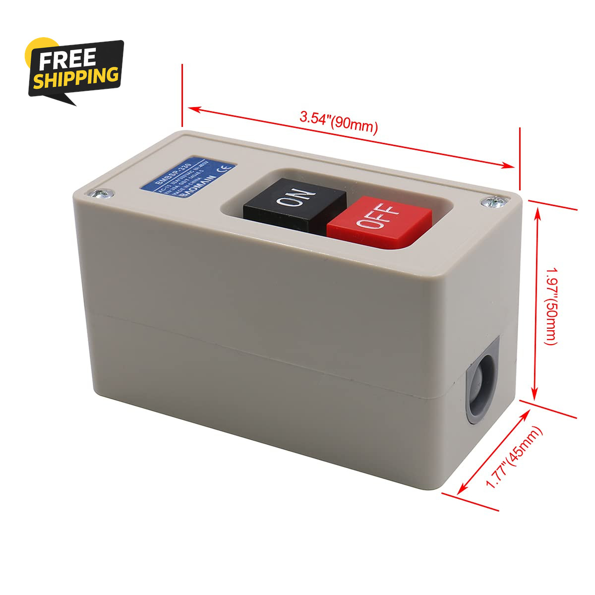 Self-Locking Push Button Switch 3-Phase 30A 3.7KW, Industrial 3-Pole Heavy Duty