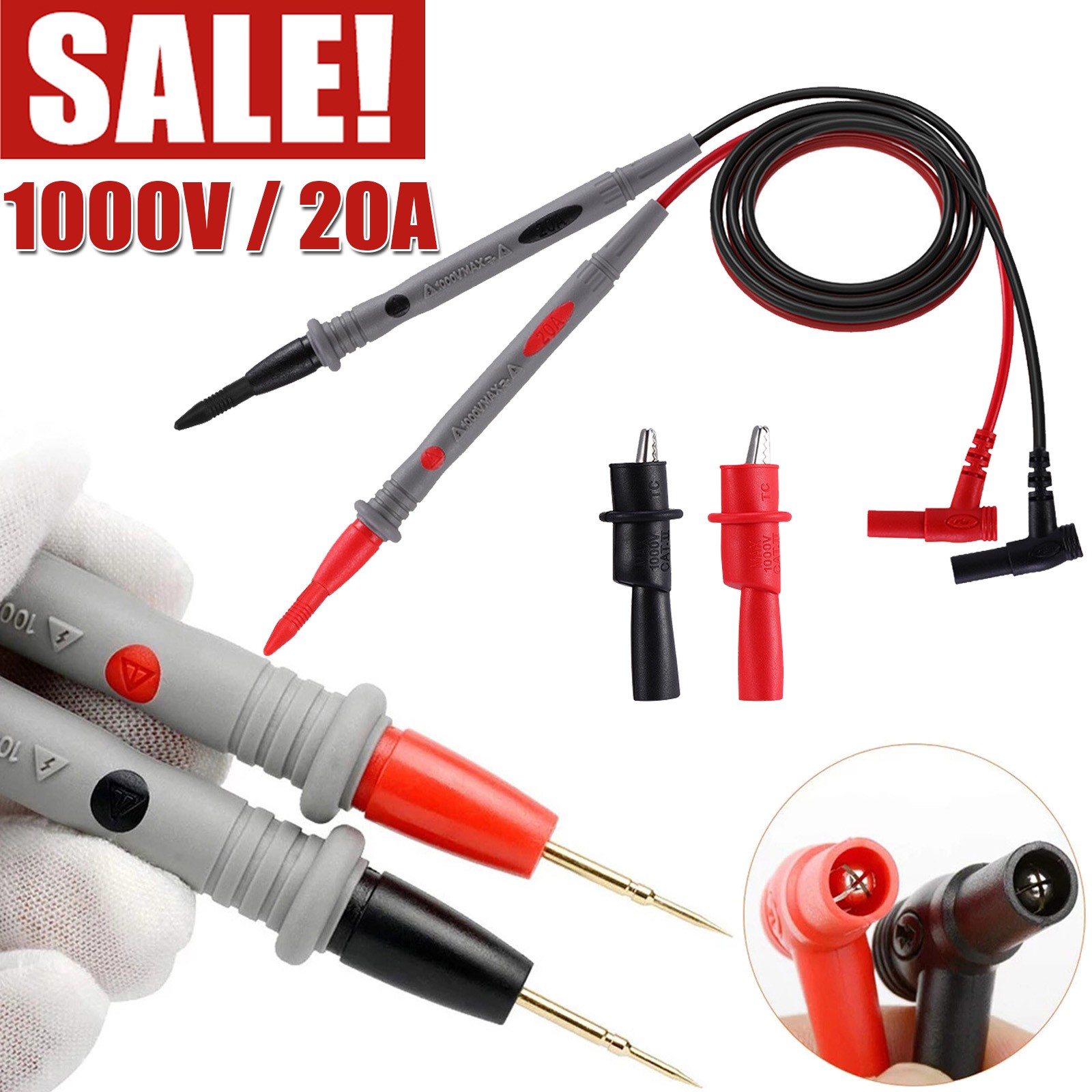 Multimeter Test Leads for Fluke Meter Electrical Alligator Clip Probes 1000V 20A