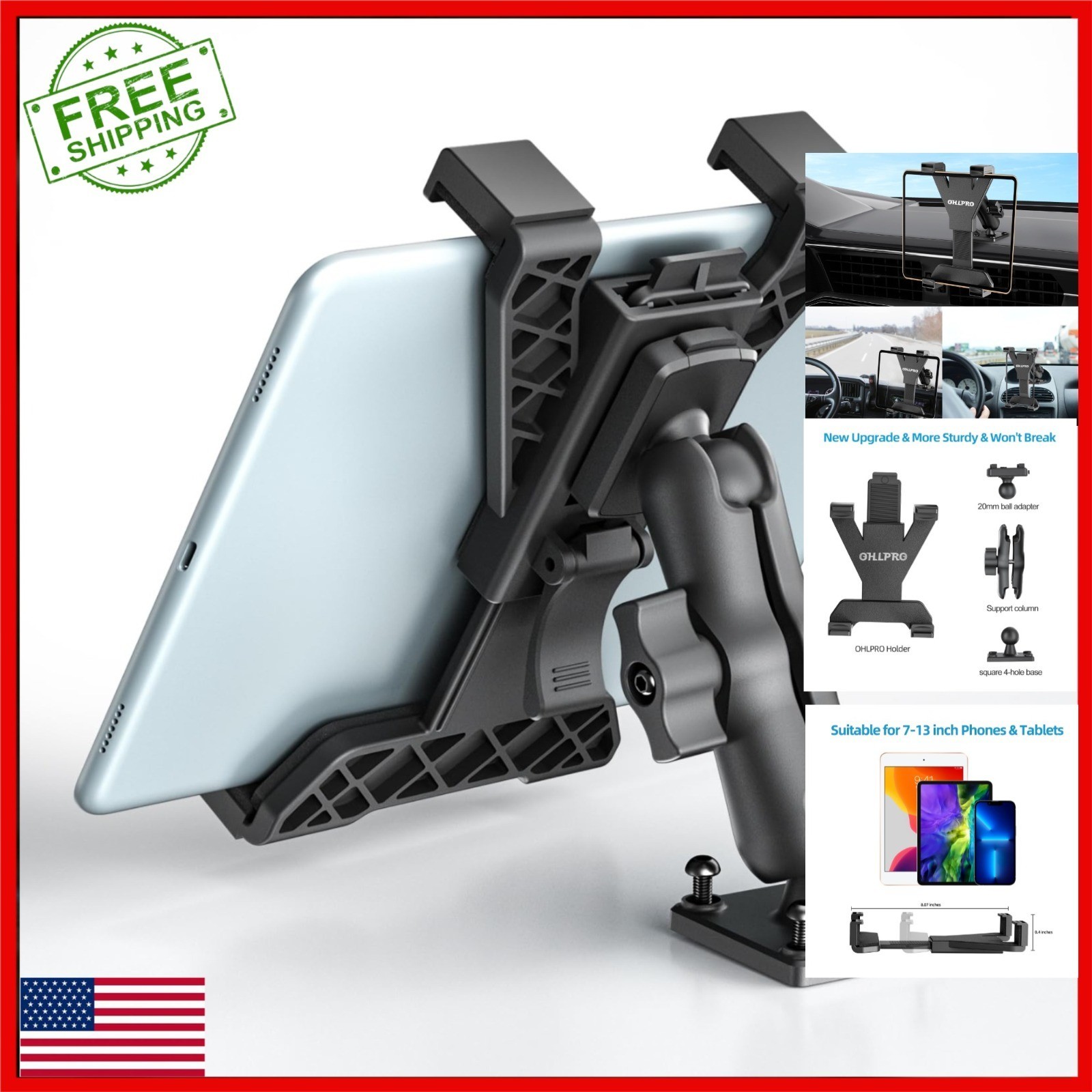 OHLPRO Tablet Holder for Truck, Heavy Duty Mount for iPad & Galaxy 7-11"