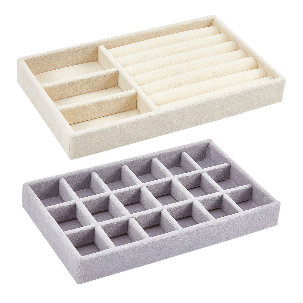 1set 2pcs 2 styles Flocking Jewelry Trays Rectangle Mixed color