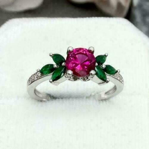 Red Ruby 2.20 Ct Lab-Created Round Cut Wedding Ring 925 Sterling Silver
