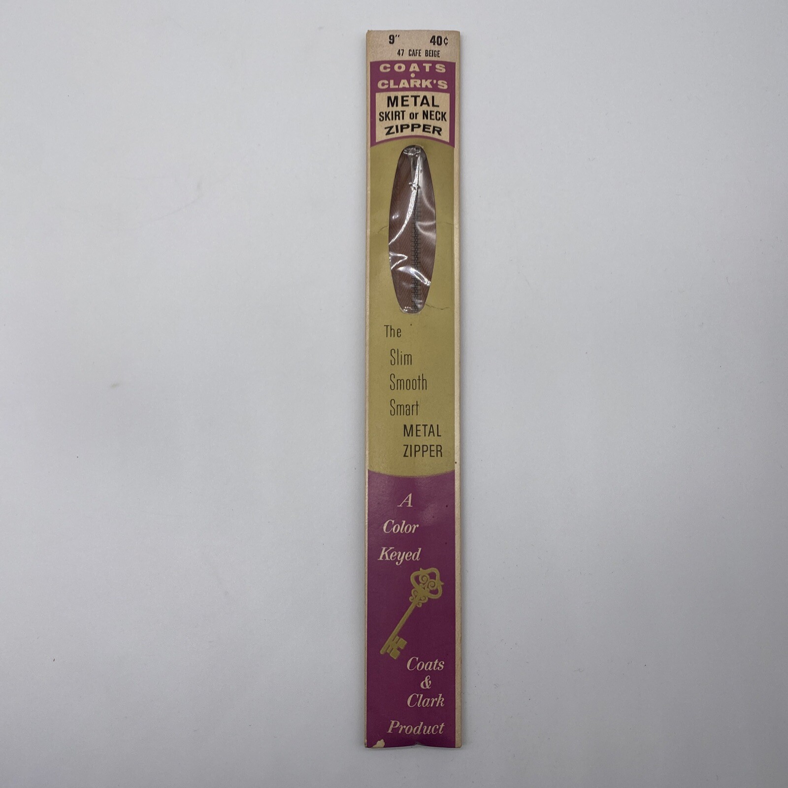 Vintage JP Coats Clarks Brown Zipper 9 Inch New Old Stock