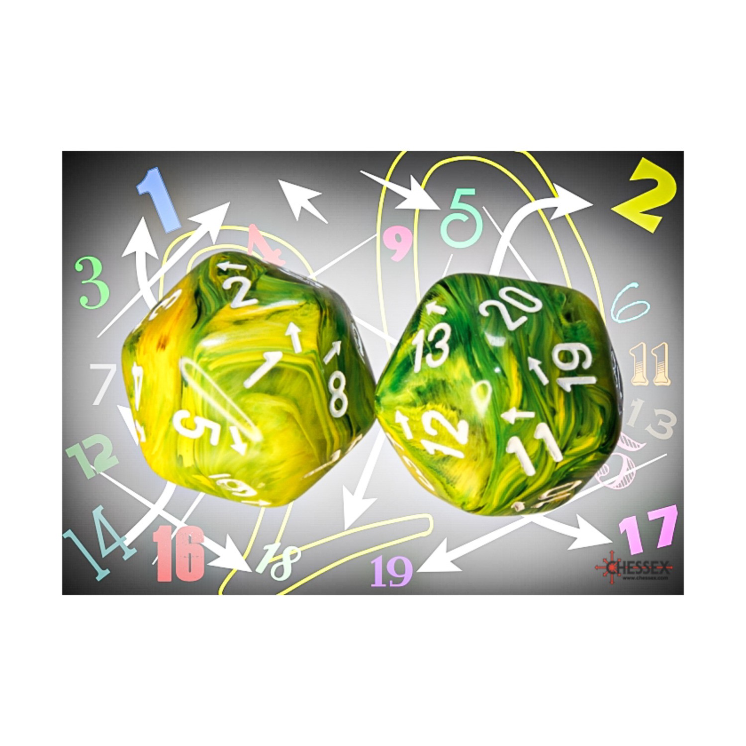 Chessex Dice d20 25mm Vortex Dandelion/White New