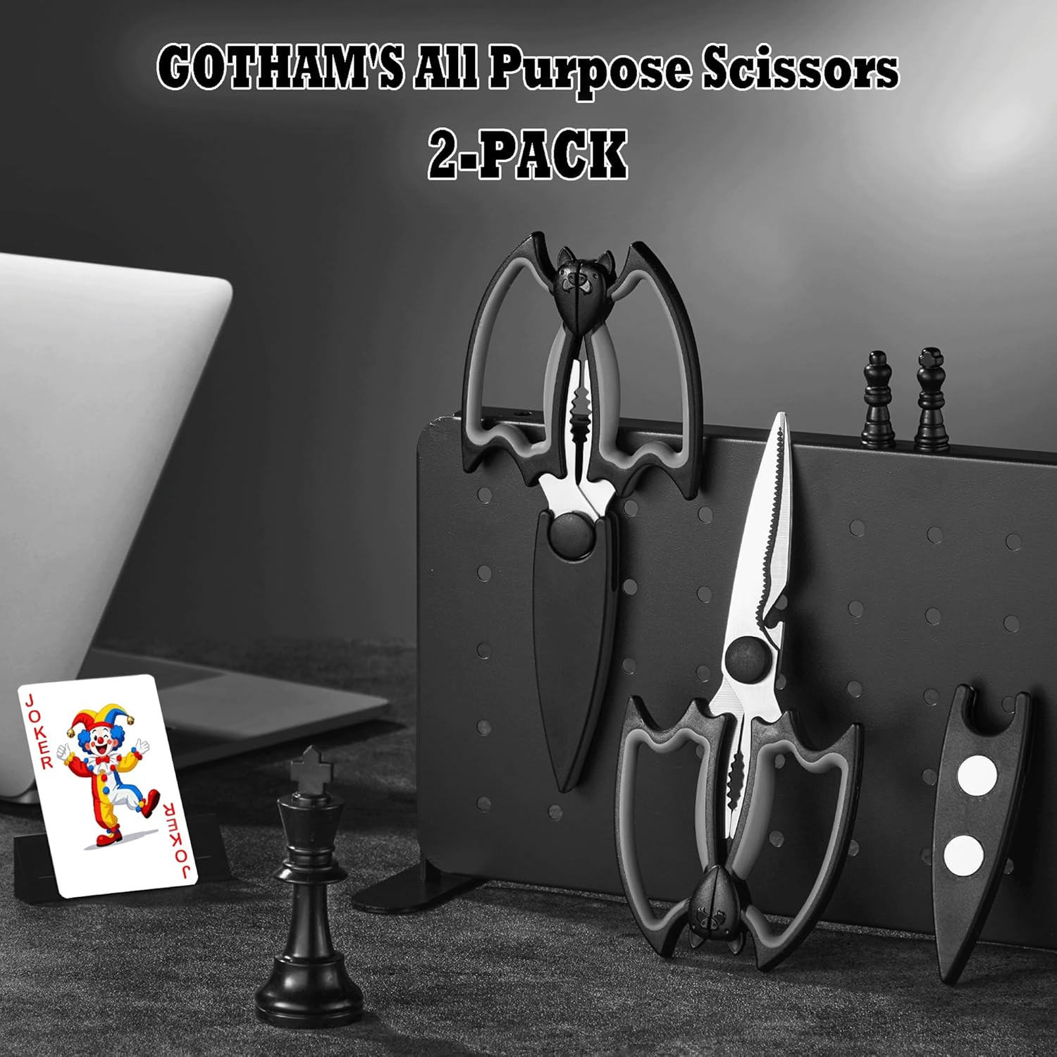 Bat Kitchen Scissors All Purpose 2 Pack - Halloween Goth Cute Kitchen Shears - H
