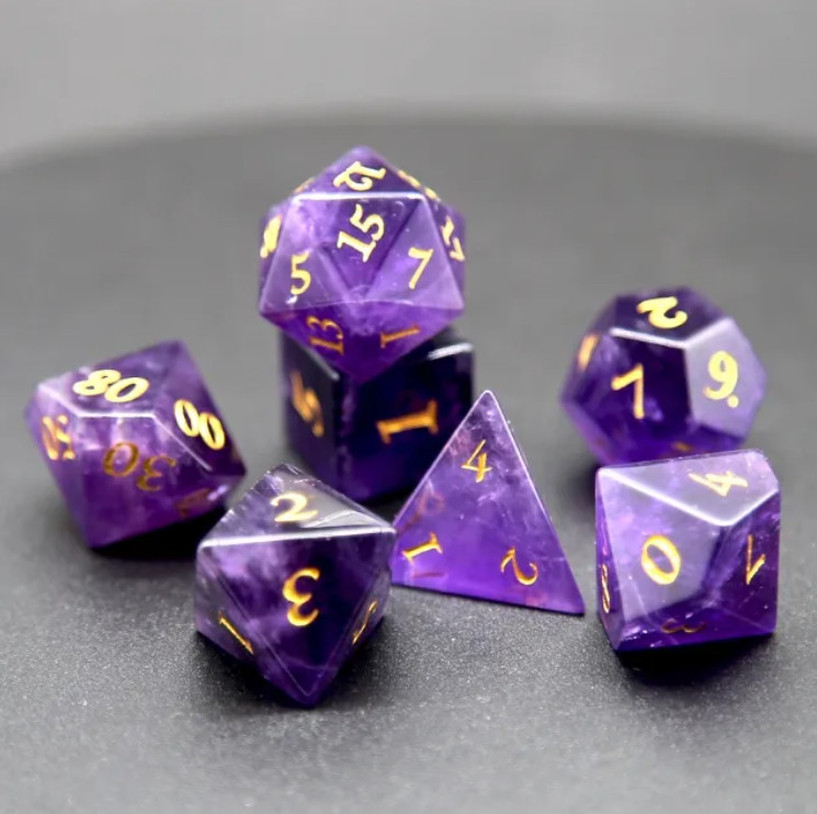 Purple Amethyst Gemstone Dice Set Poly RPG DnD Dungeons Dragons AD&D d20