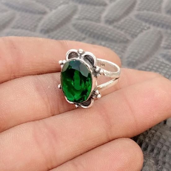 Handmade Emerald Ring 925 Sterling Silver Boho Statement Ring All Size R 514