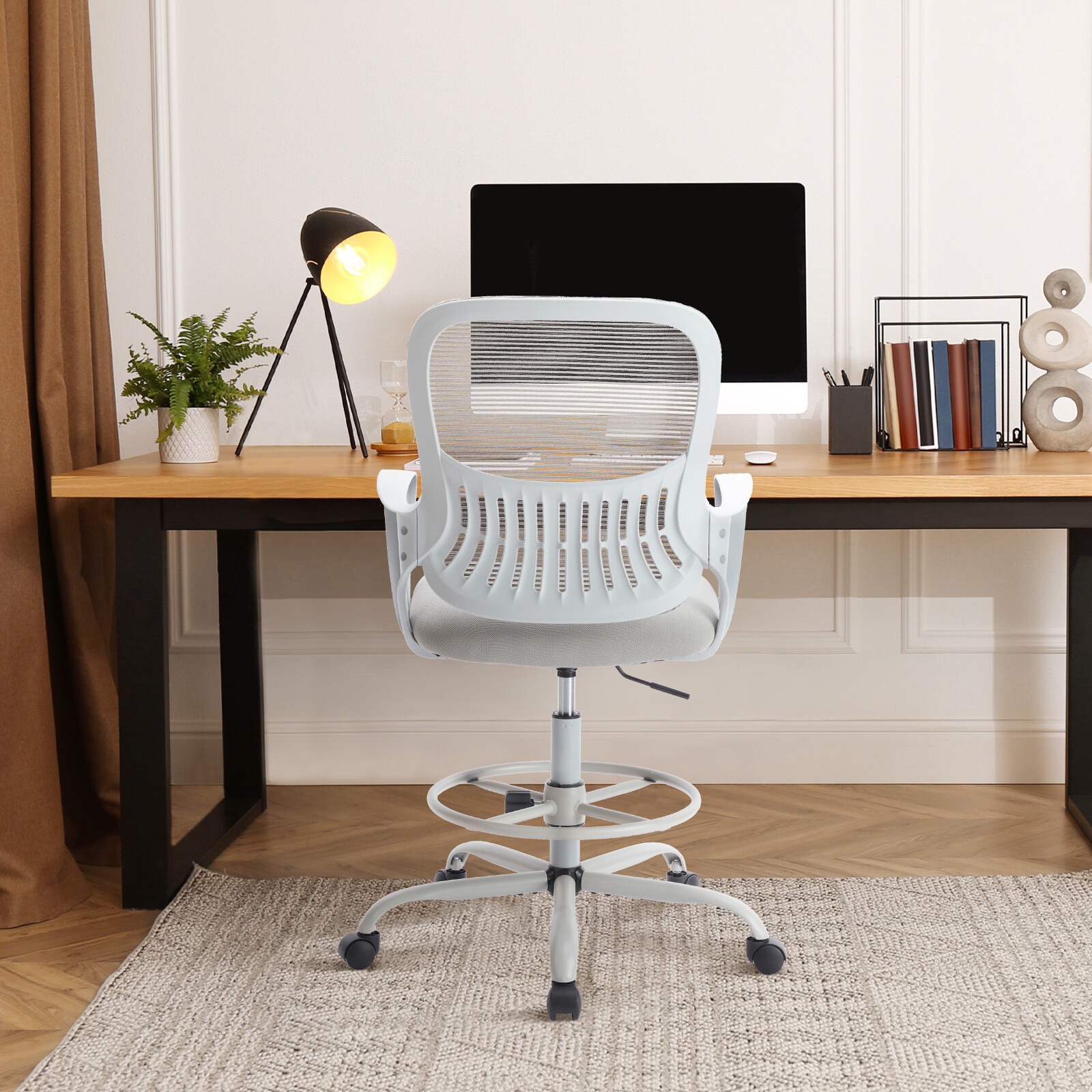 Ergonomic Office Swivel Drafting Chair Adjustable Height Mesh Rolling Desk Chair