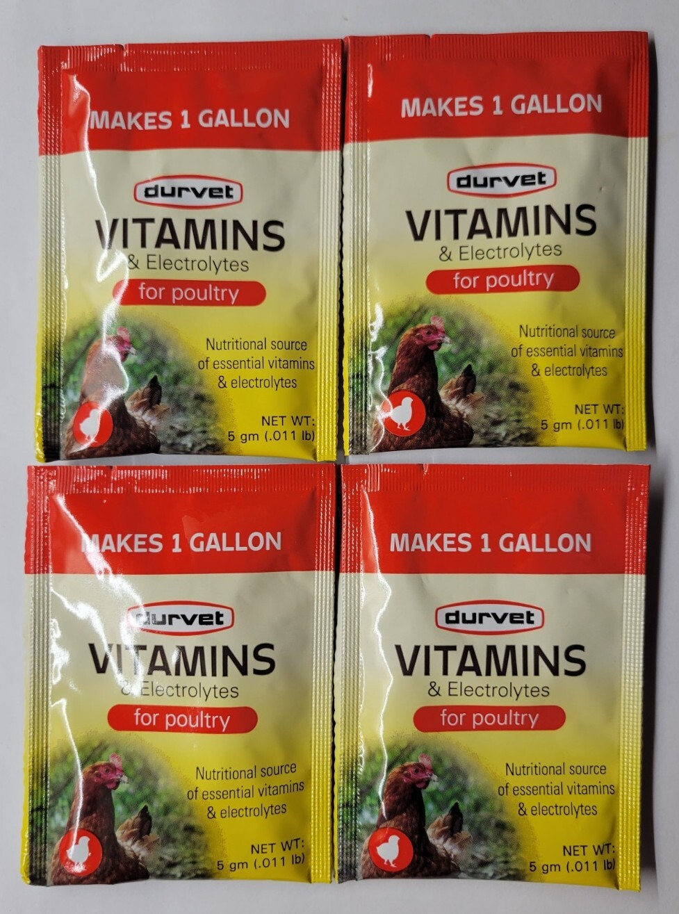 Lot of 4 Durvet Vitamins & Electrolytes for Poultry 5gm Packets