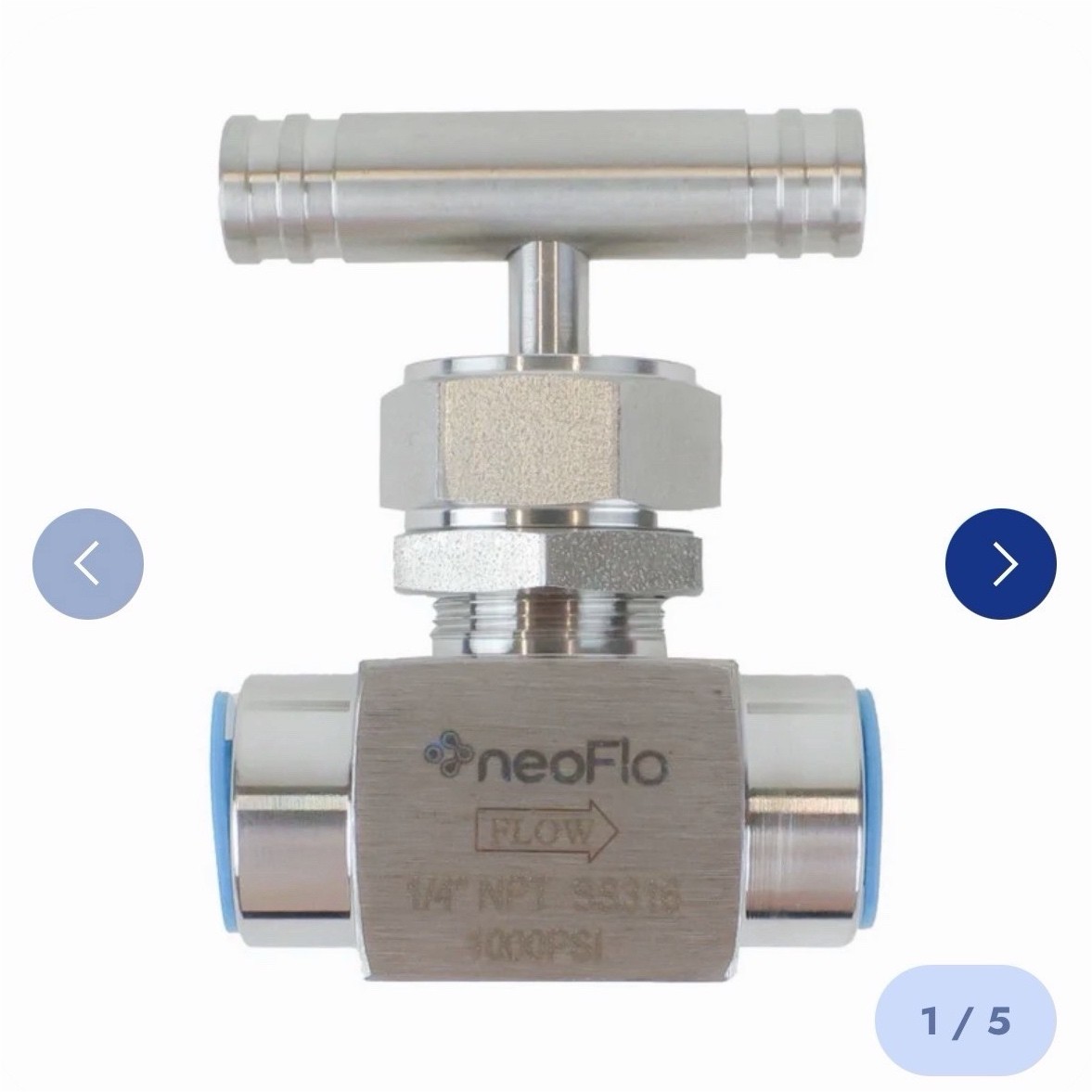 neoFlo Stainless Steel Needle Valve NV-14SS316 Manual 1/4" NPT 3000 psi