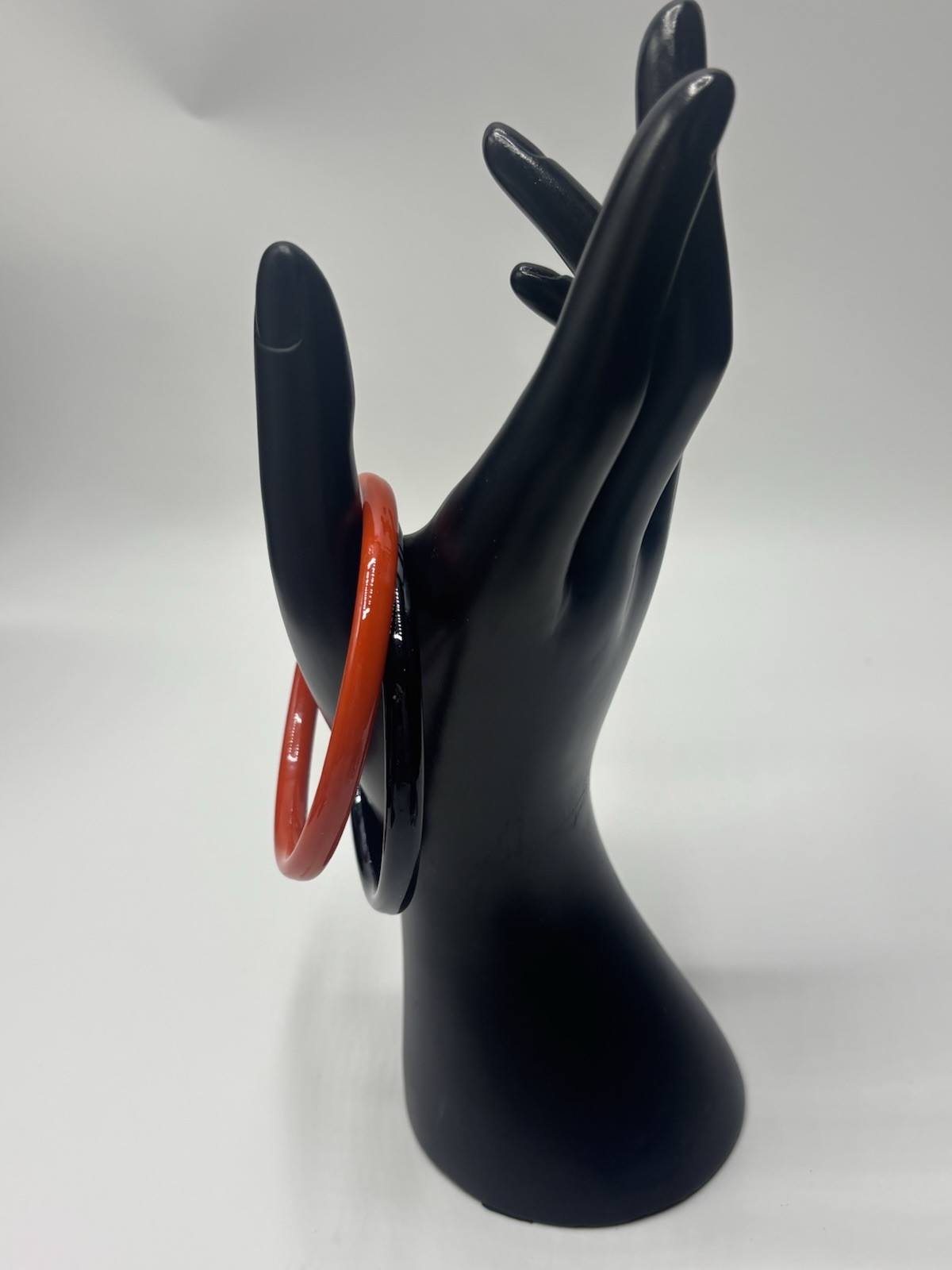 (2) Art Glass Bangle Bracelets Stackable Multi-Colored Orange Black Halloween