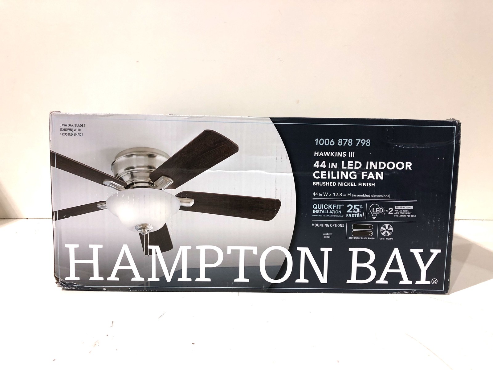 Hampton Bay Hawkins III 44in. Indoor Brushed Nickel Flush Mount Ceiling Fan*OPEN